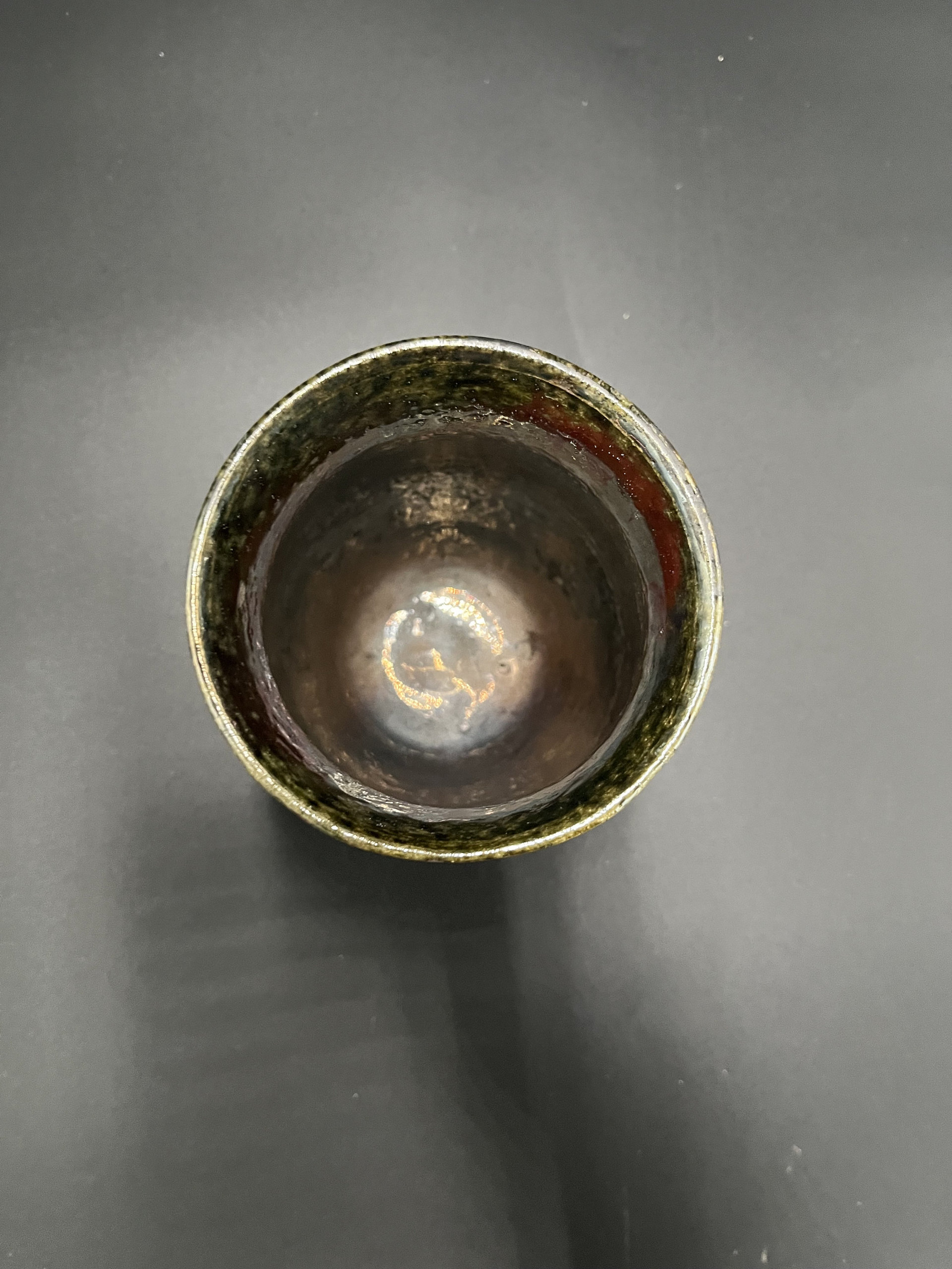 Handmade Iridescent Green and Copper Ceramic Vase - Raku fired