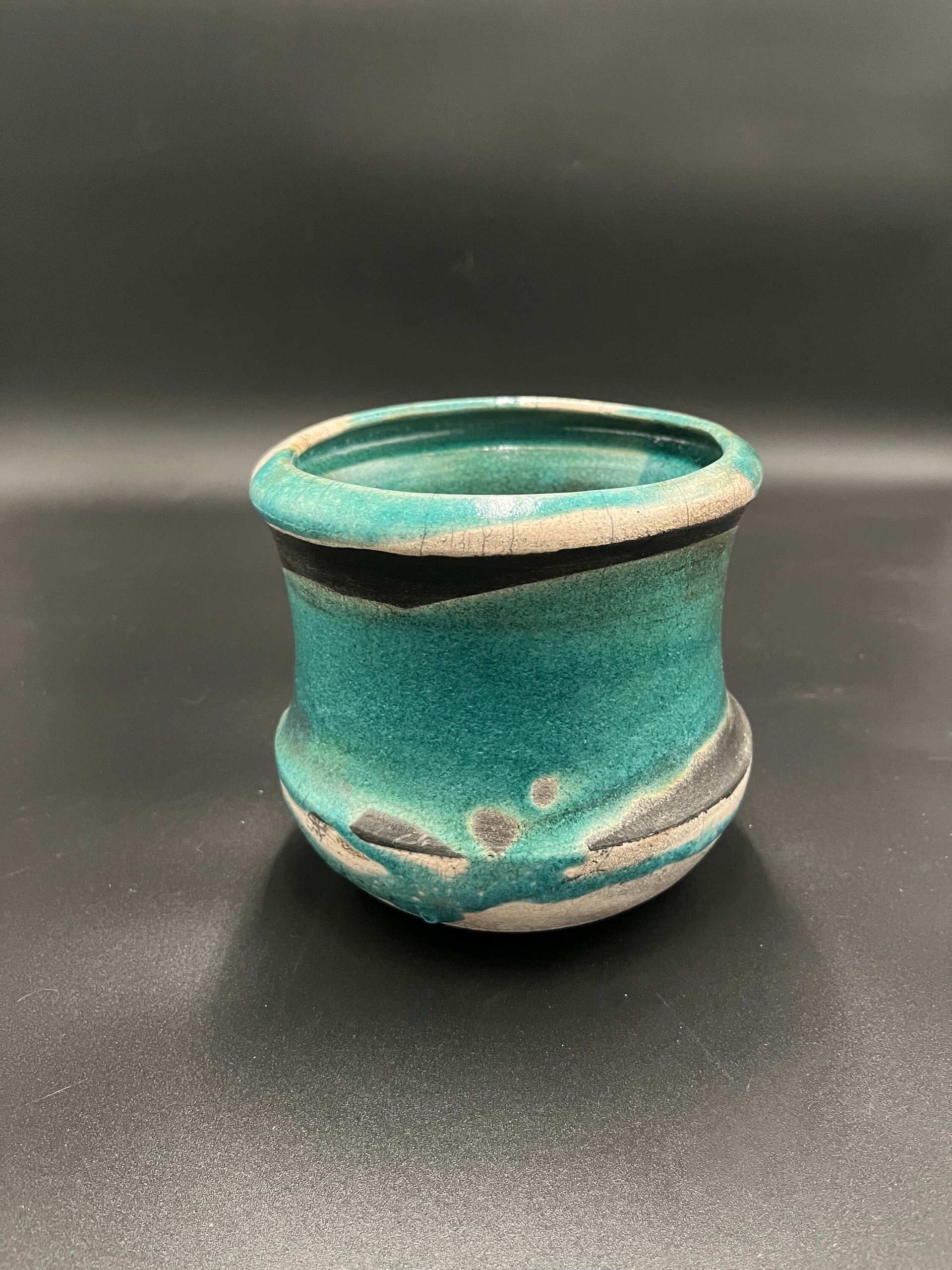 Blue, Black, and White Crackle Ceramic vase - Raku fired
