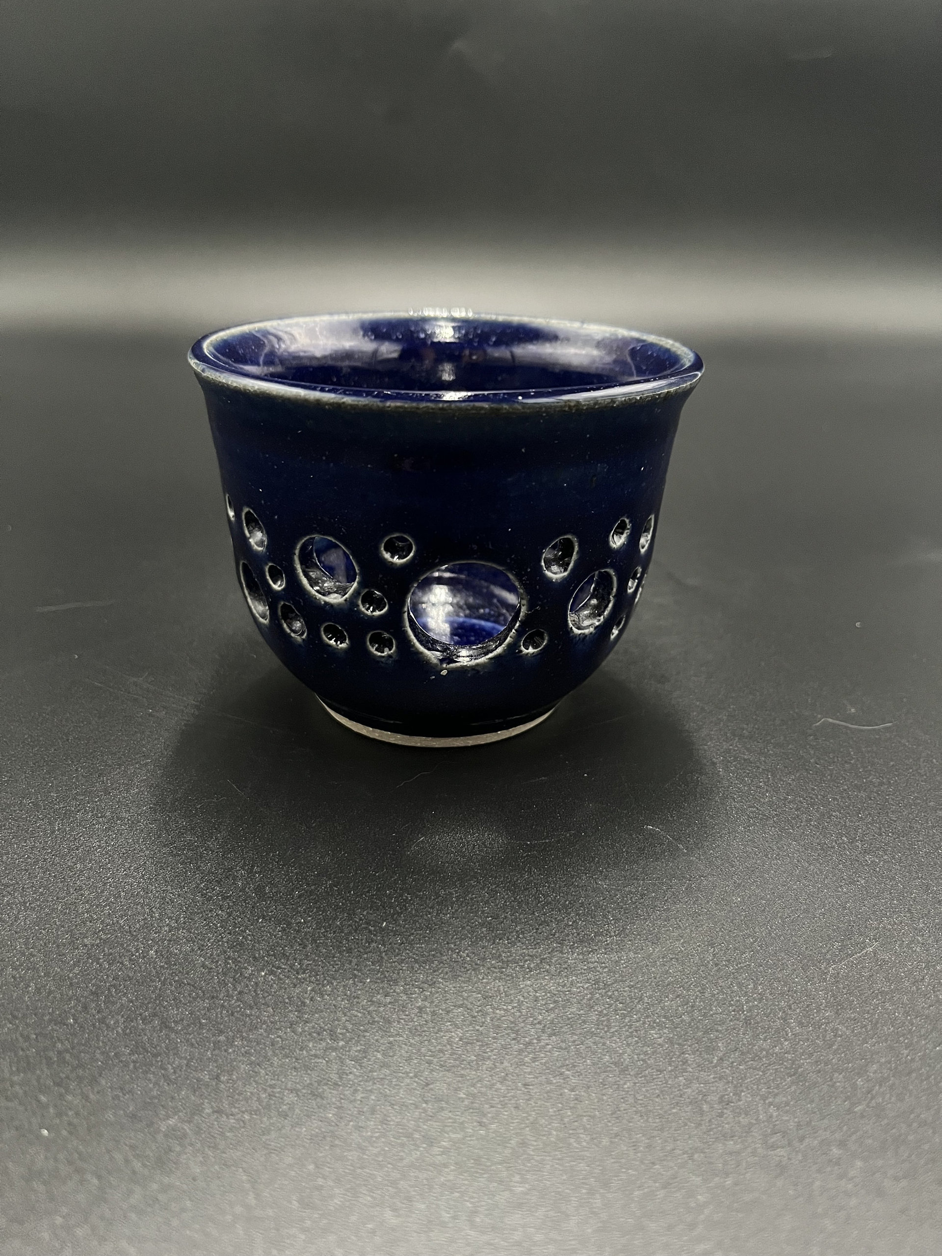 Hand Carved Dark Blue Candle Holder