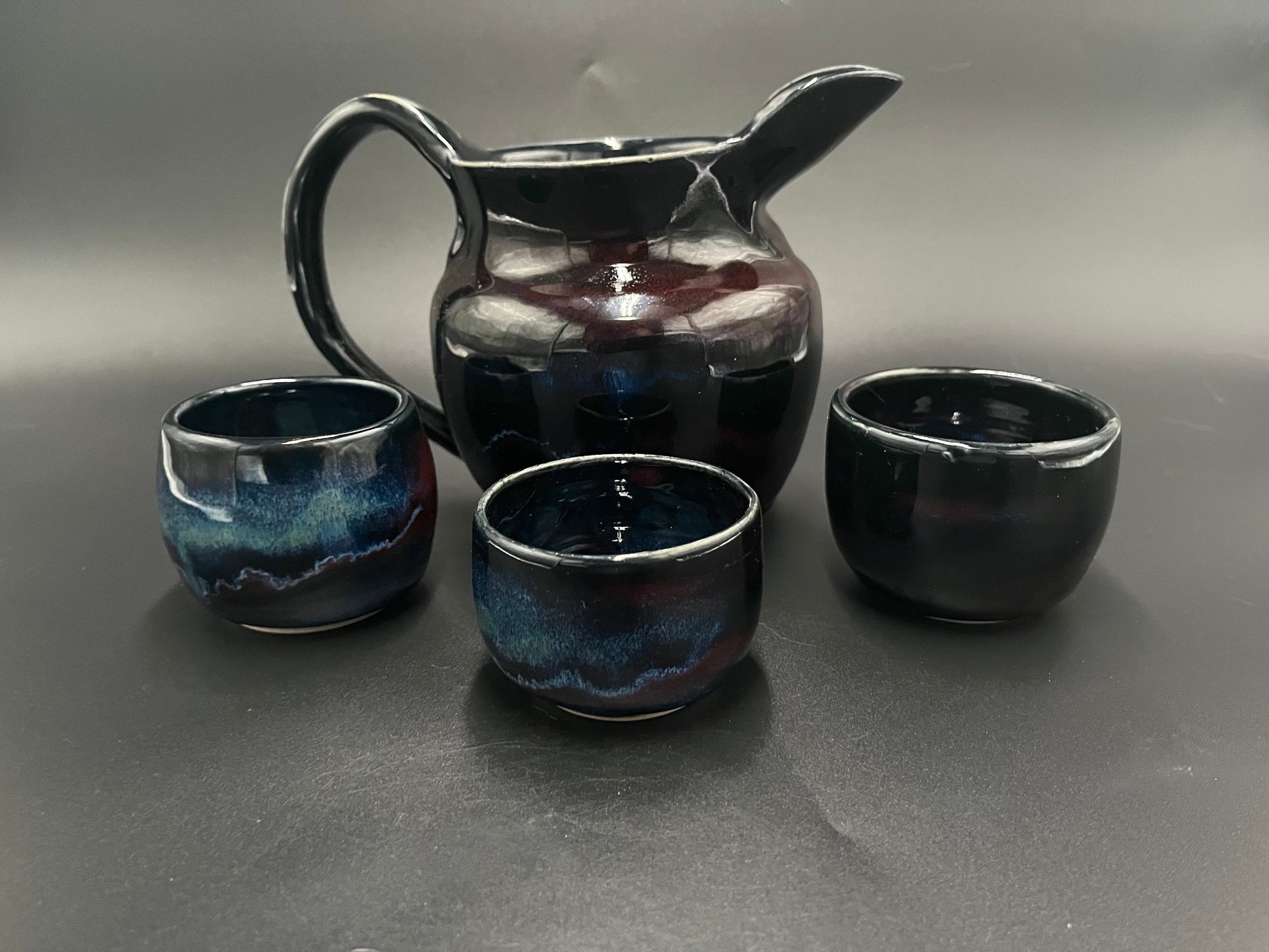 Handmade Black Ceramic Pitcher Set