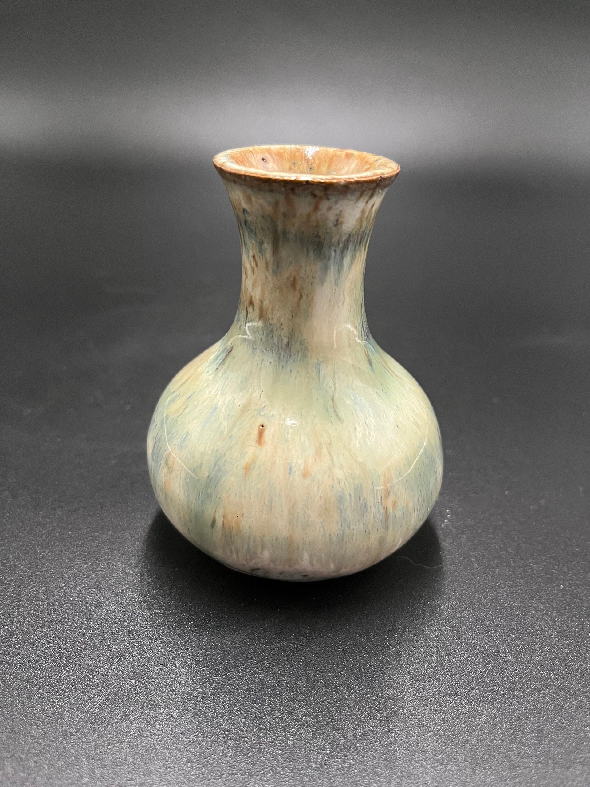 Handmade Green and Cream Ceramic Bud Vase