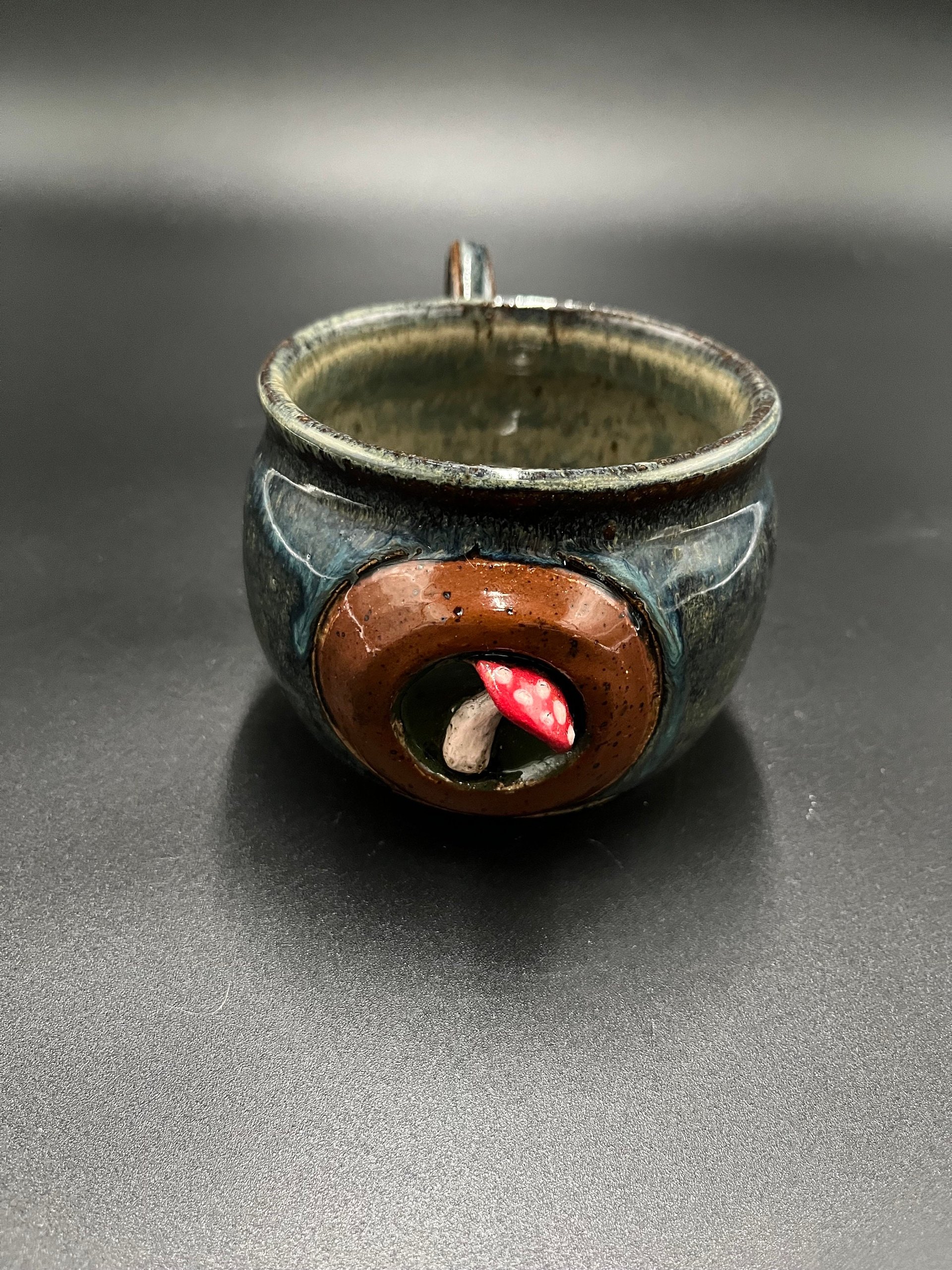 Handmade Blue and Red Ceramic Mushroom Mug