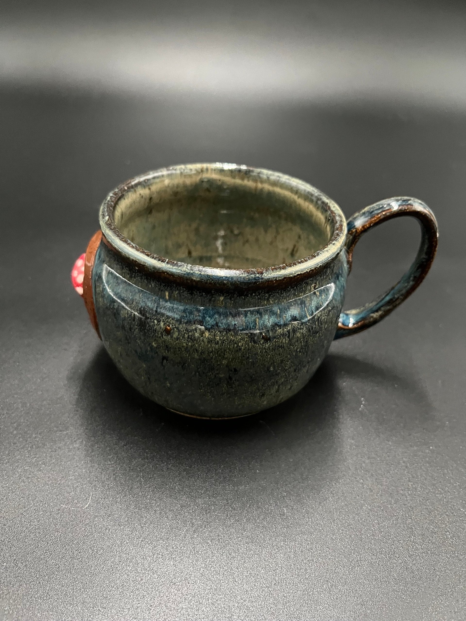 Handmade Blue and Red Ceramic Mushroom Mug
