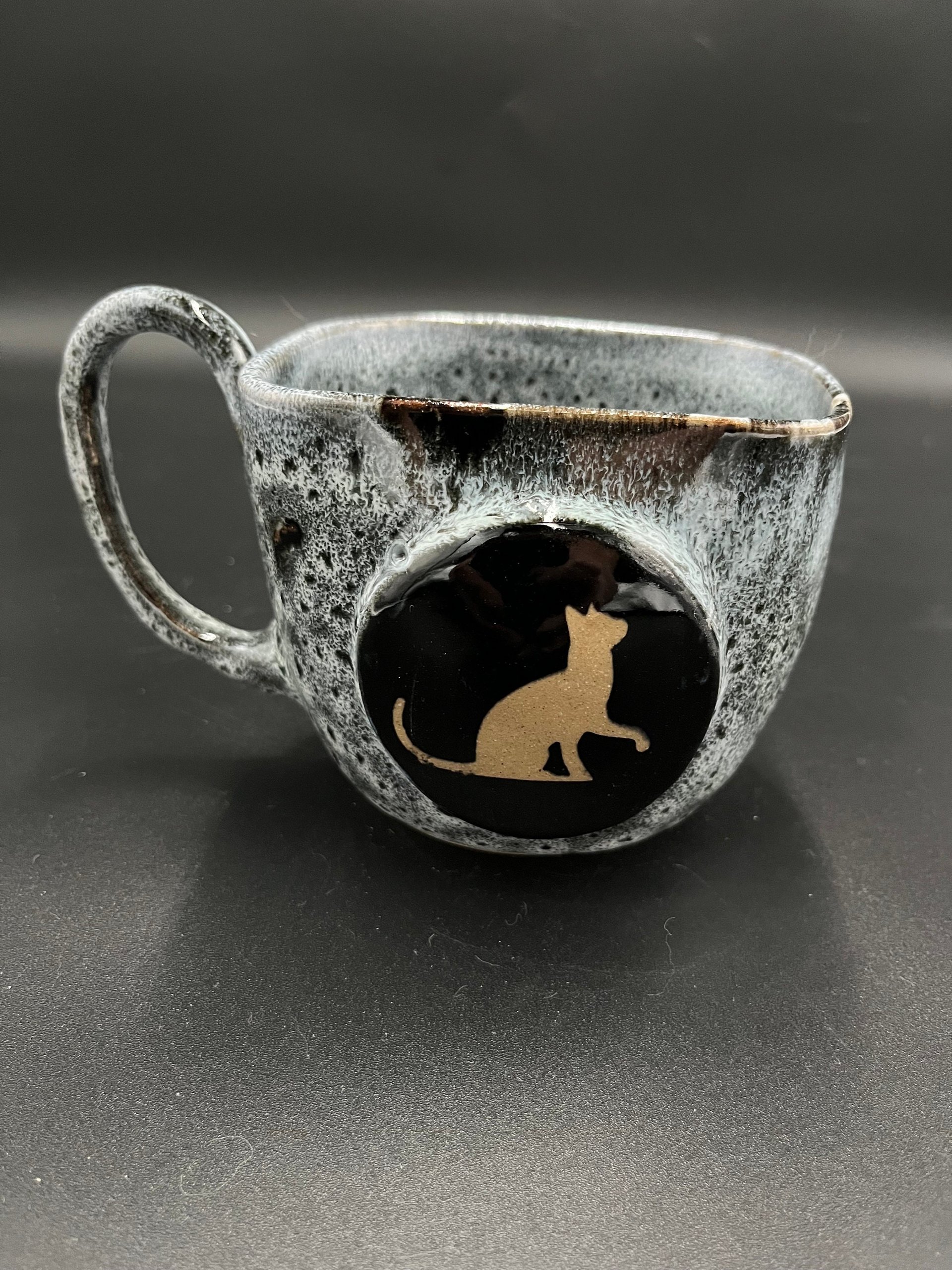 Large Square Handmade Black and White Ceramic Cat Mug