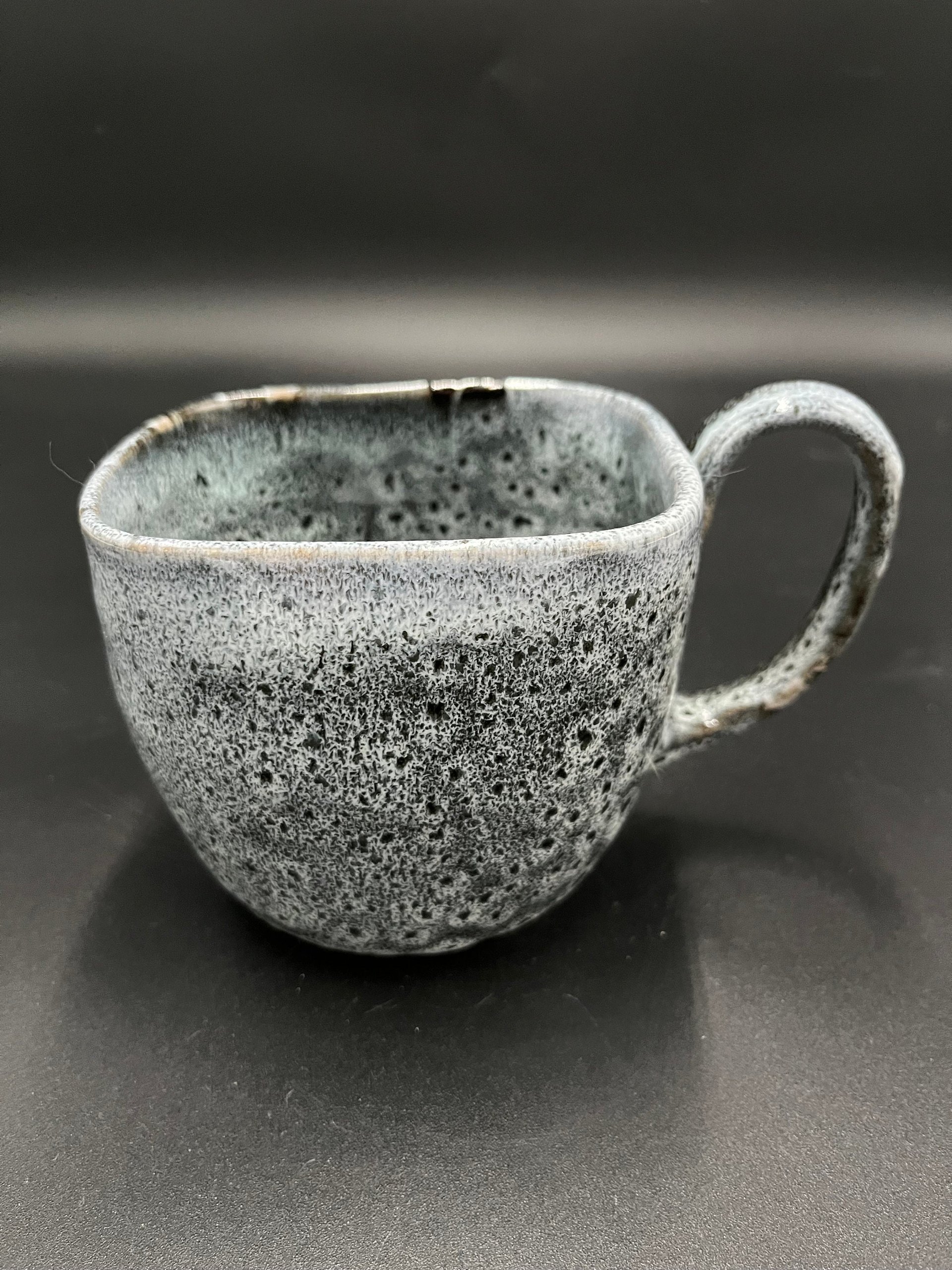 Large Square Handmade Black and White Ceramic Cat Mug