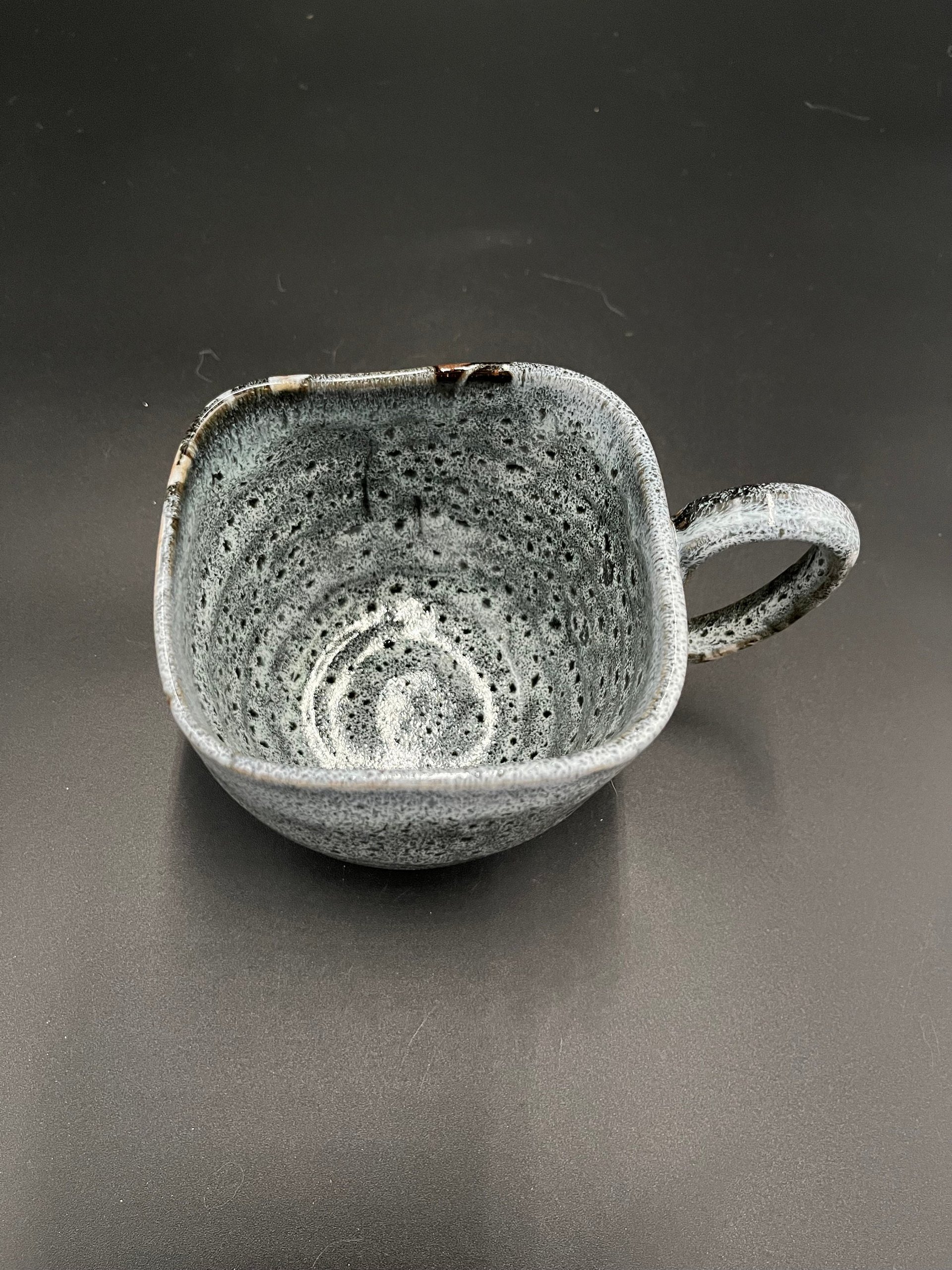 Large Square Handmade Black and White Ceramic Cat Mug
