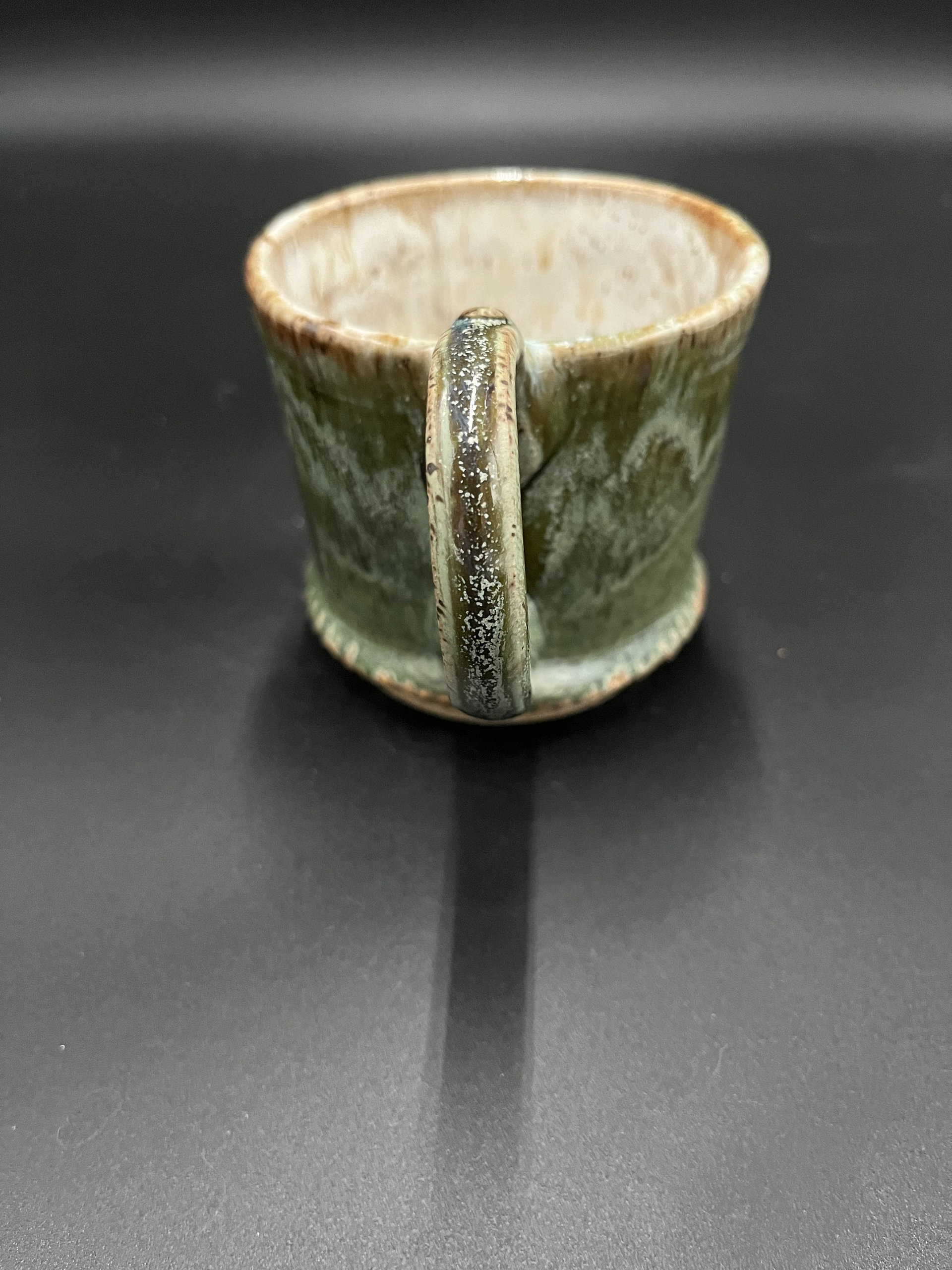 Handmade Carved Green and White Ceramic Tankard Mug