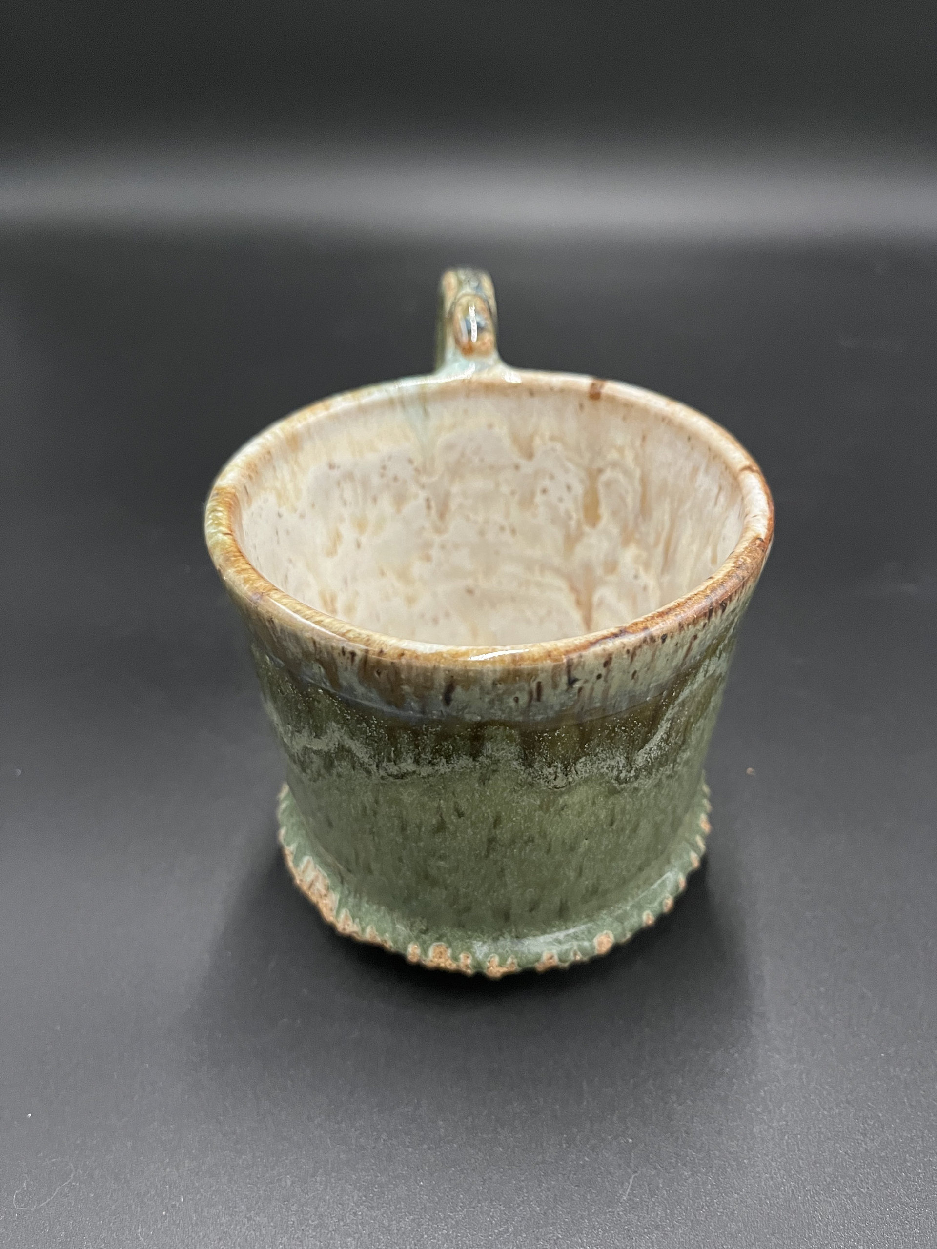 Handmade Carved Green and White Ceramic Tankard Mug