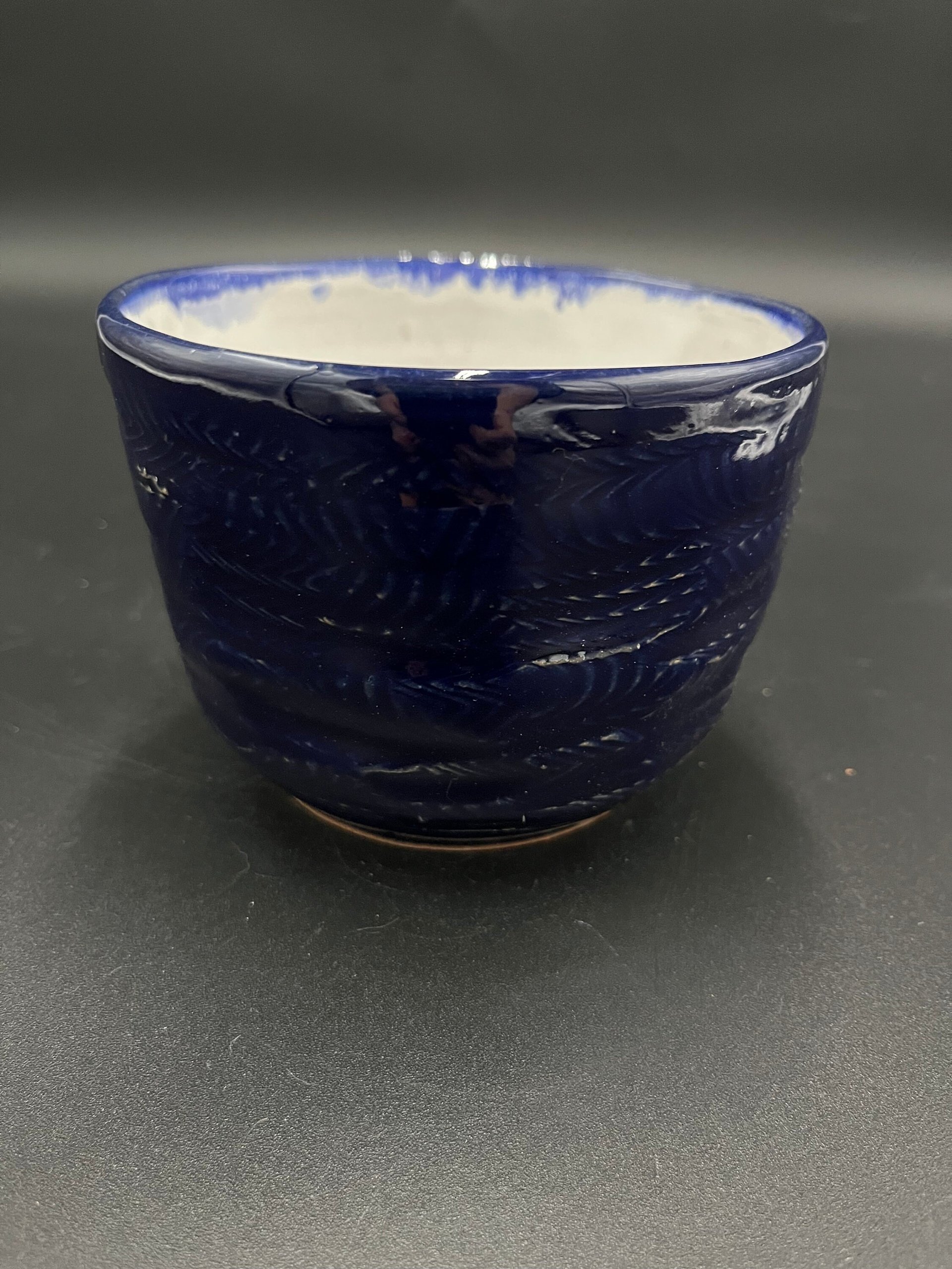 Handmade Carved Ceramic Cobalt Blue and White Mug