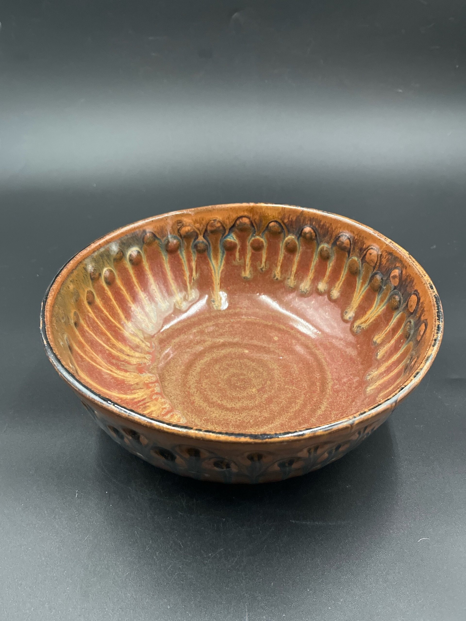 Hand-made Polka-dot Earthy Red and Honey Serving Bowl