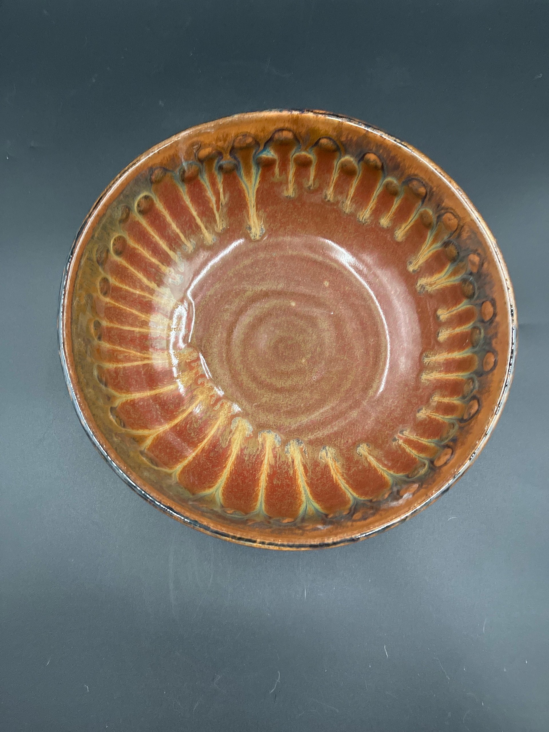 Hand-made Polka-dot Earthy Red and Honey Serving Bowl