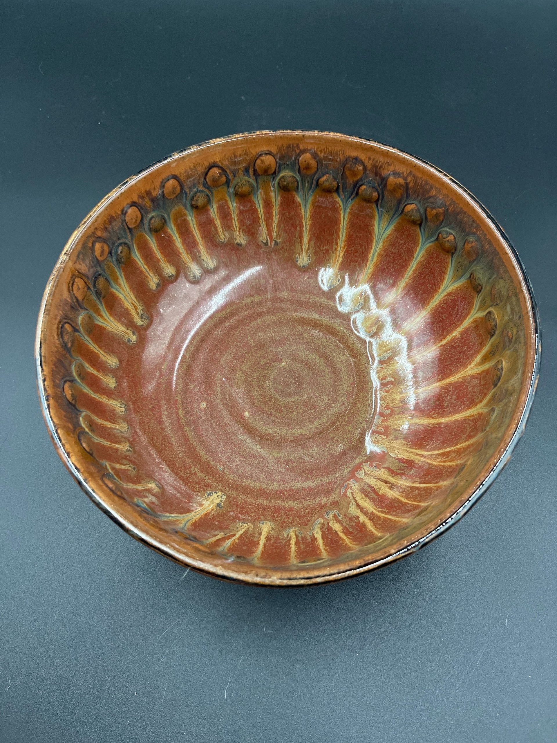 Hand-made Polka-dot Earthy Red and Honey Serving Bowl