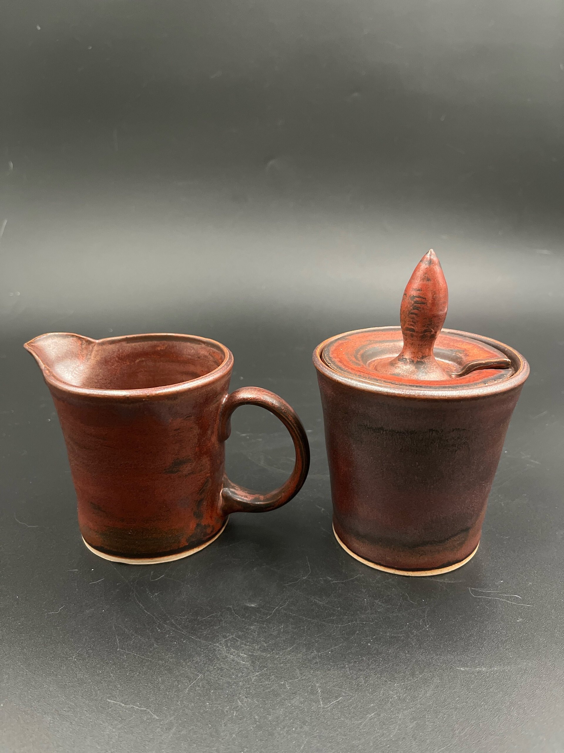 Handmade Copper Ceramic Cream and Sugar Set