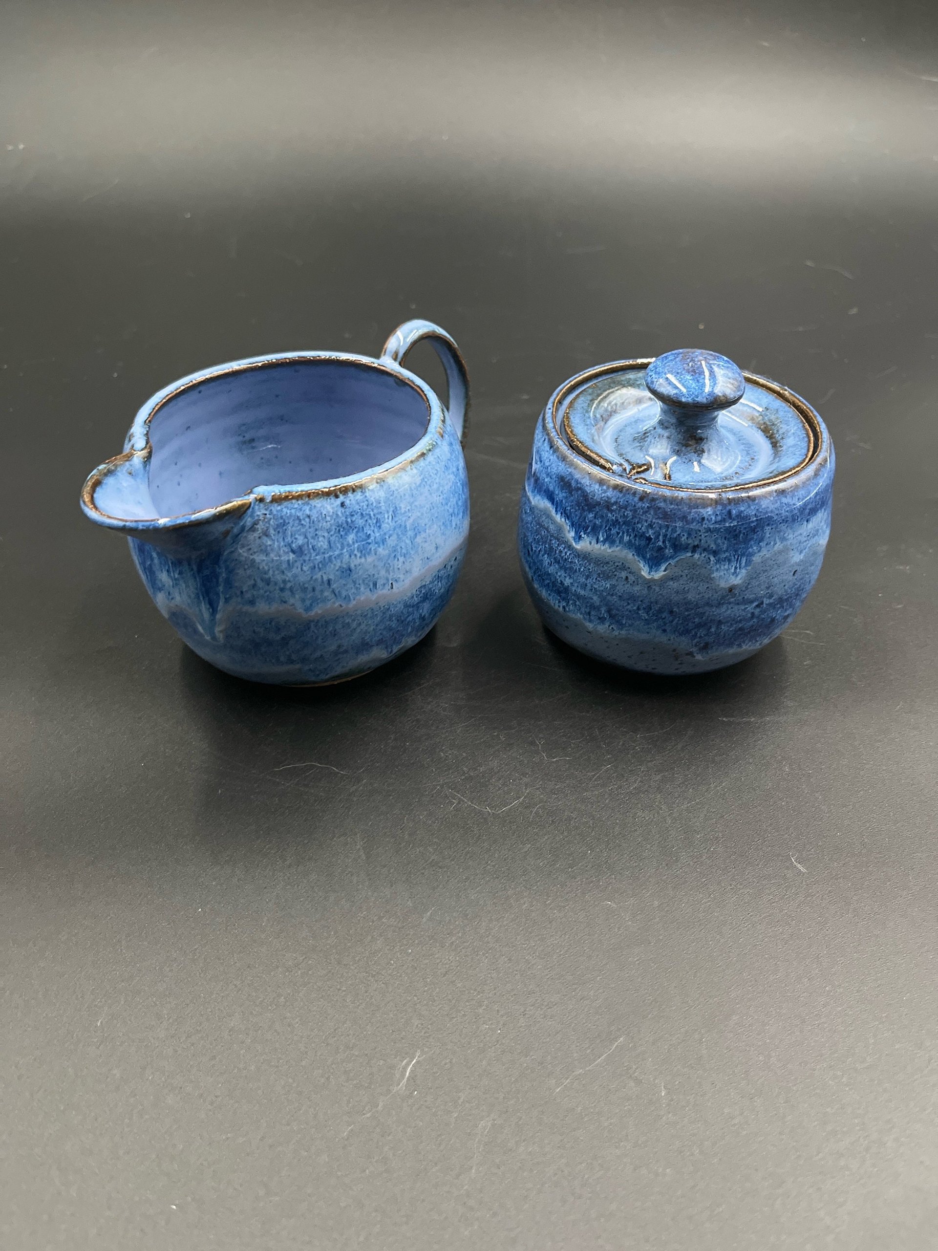 Handmade Blue Swirl Ceramic Cream and Sugar Set