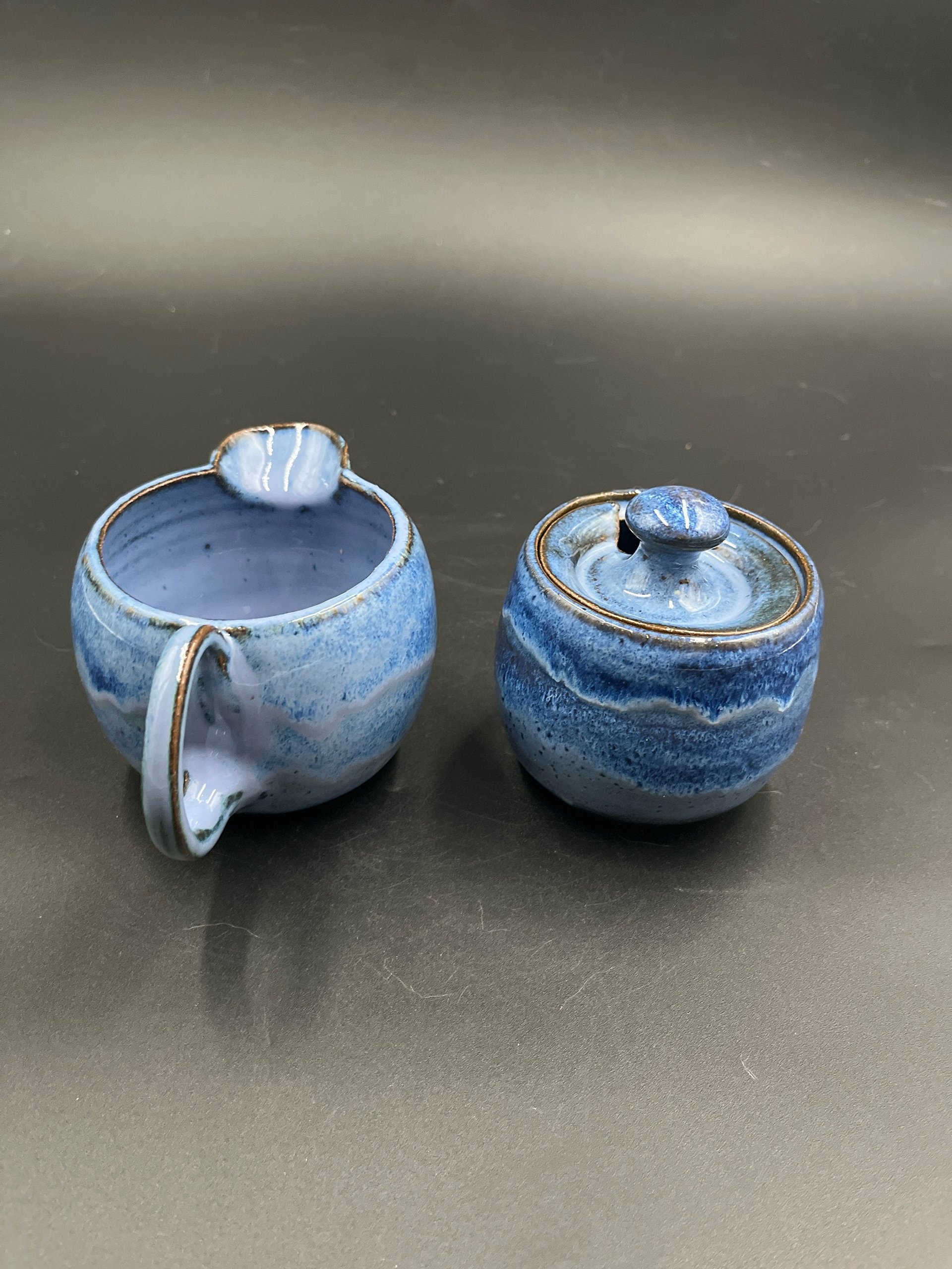Handmade Blue Swirl Ceramic Cream and Sugar Set
