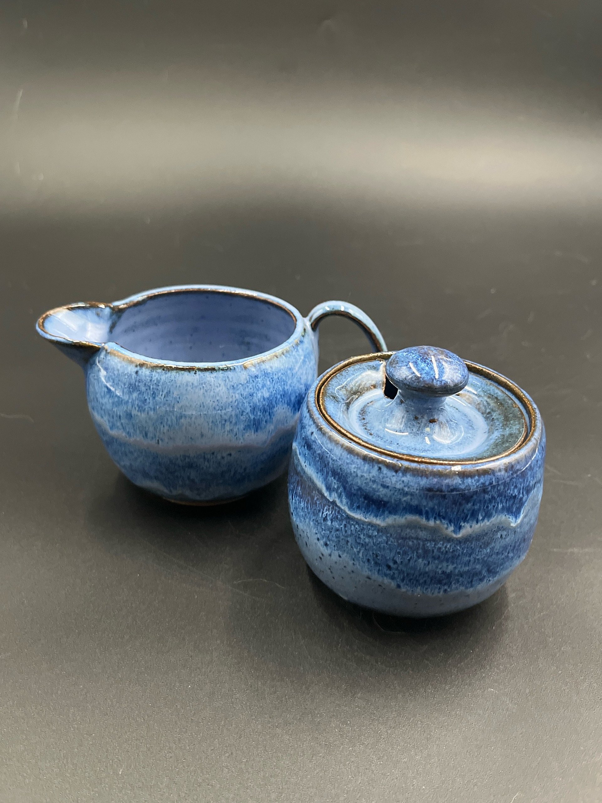 Handmade Blue Swirl Ceramic Cream and Sugar Set