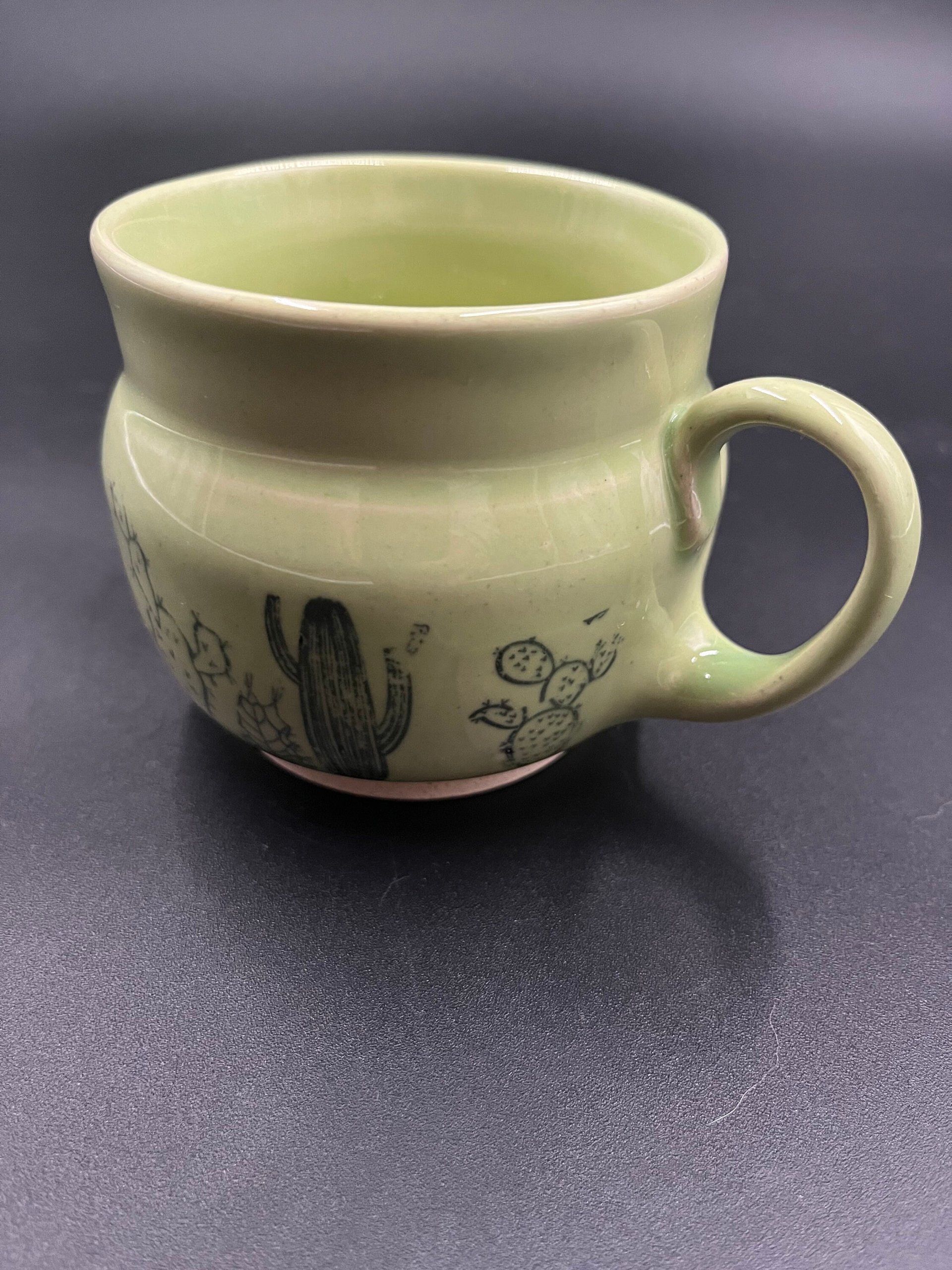 Handmade green ceramic cactus mug