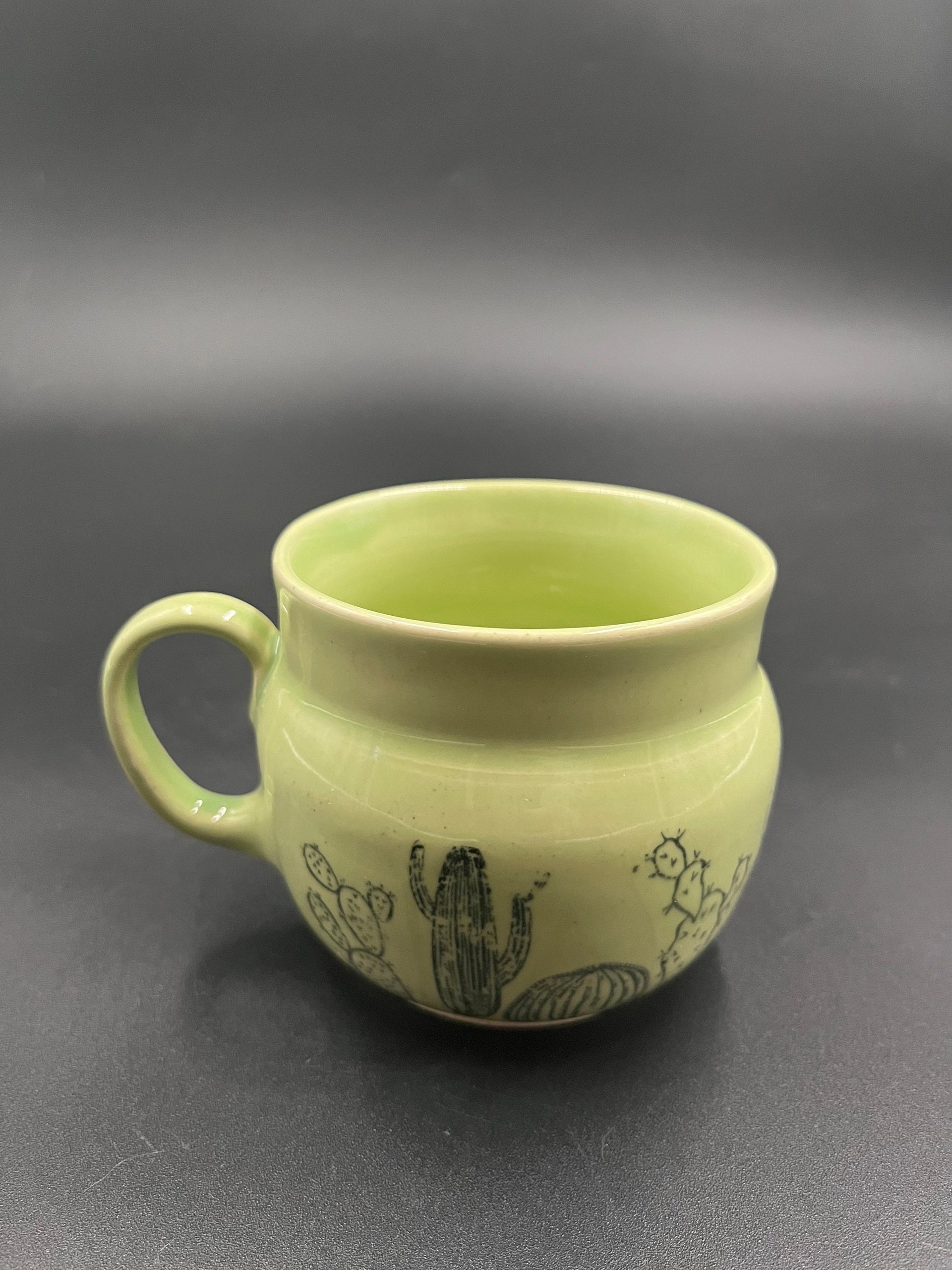 Handmade green ceramic cactus mug