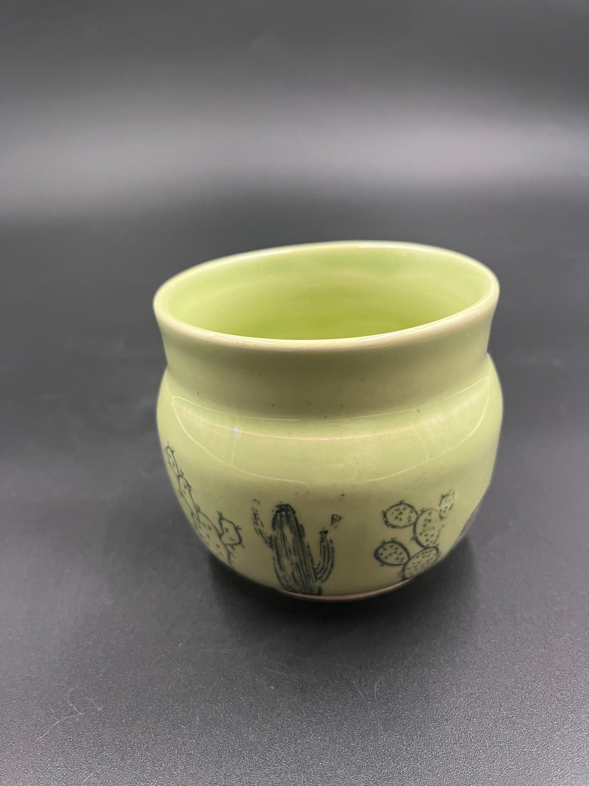 Handmade green ceramic cactus mug