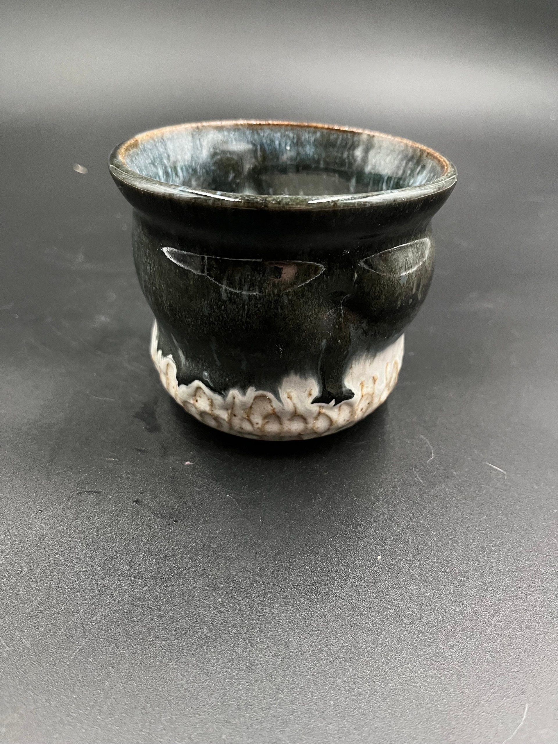 Handmade Handle-less Black and White Ceramic Cup