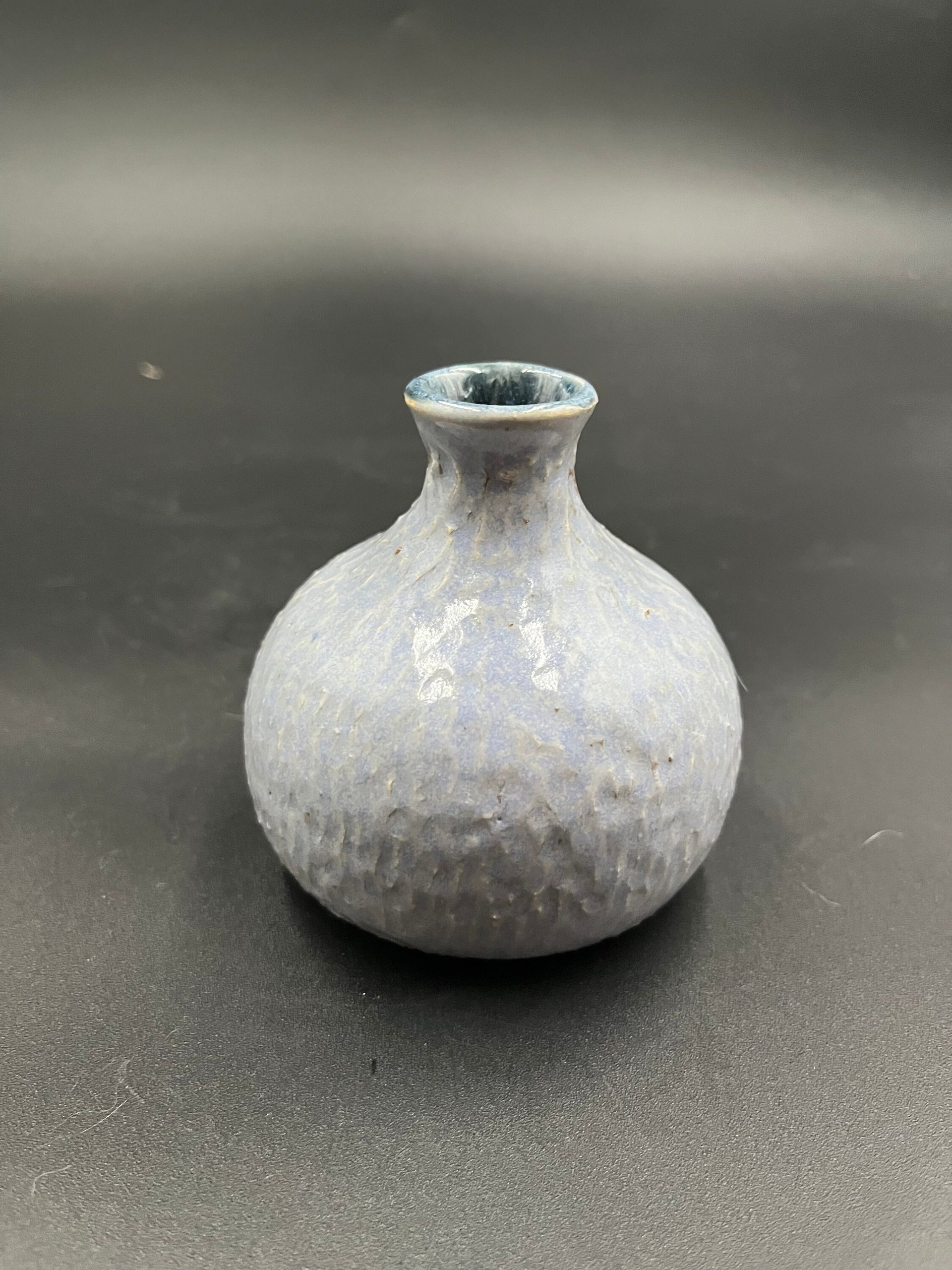 Handmade Carved Blue Ceramic Bud Vase