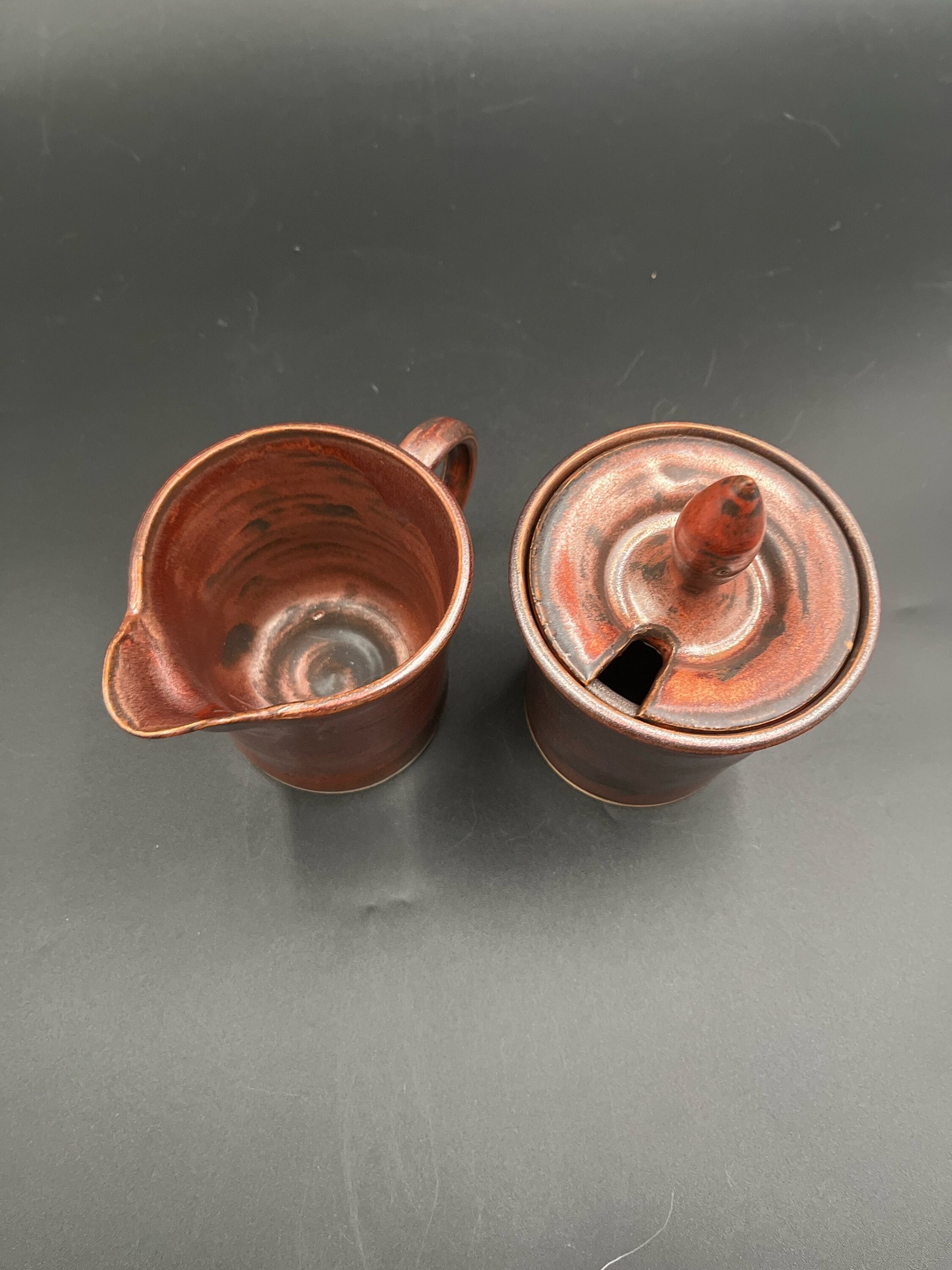 Handmade Copper Ceramic Cream and Sugar Set