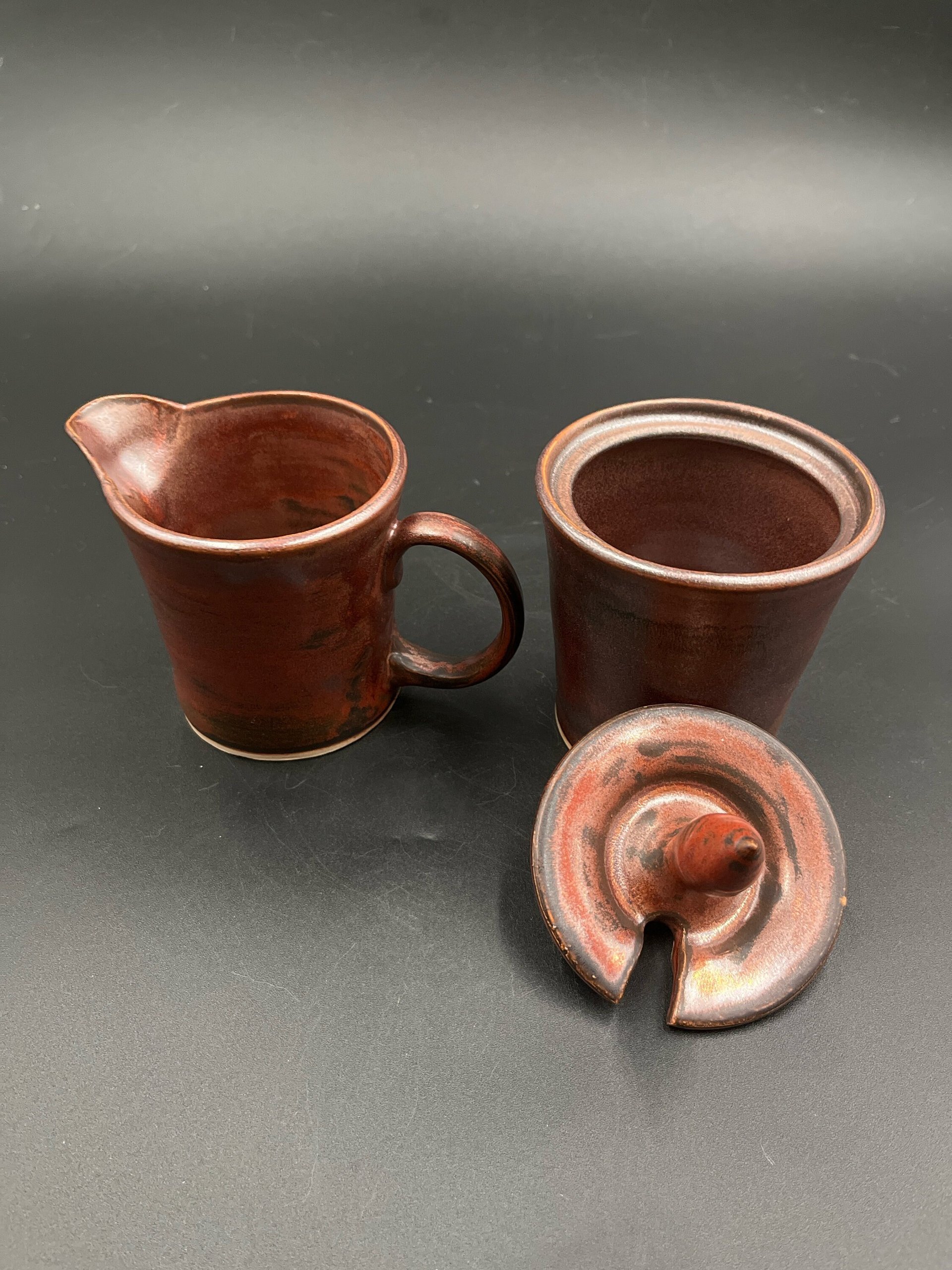 Handmade Copper Ceramic Cream and Sugar Set