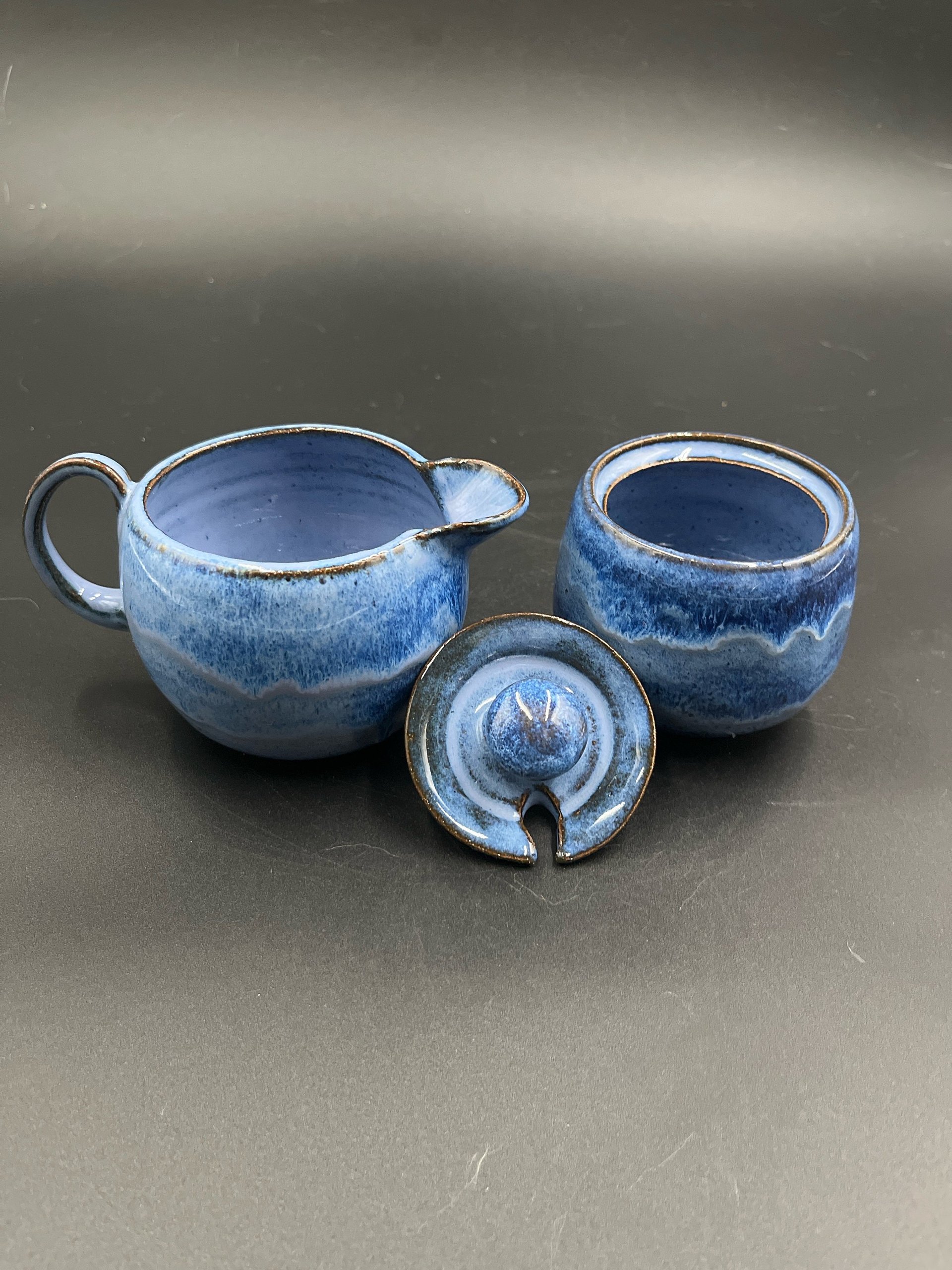 Handmade Blue Swirl Ceramic Cream and Sugar Set