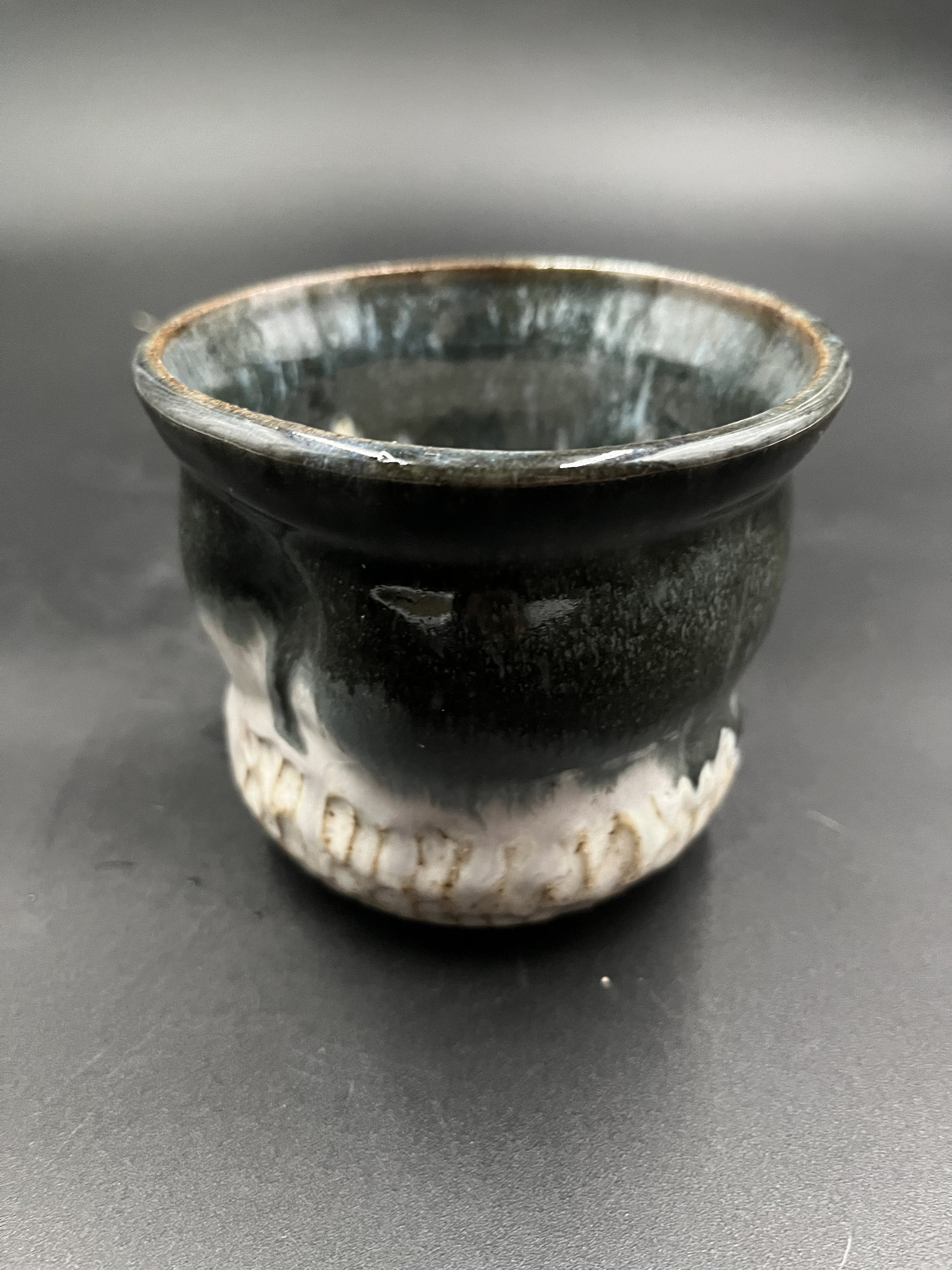 Handmade Handle-less Black and White Ceramic Cup