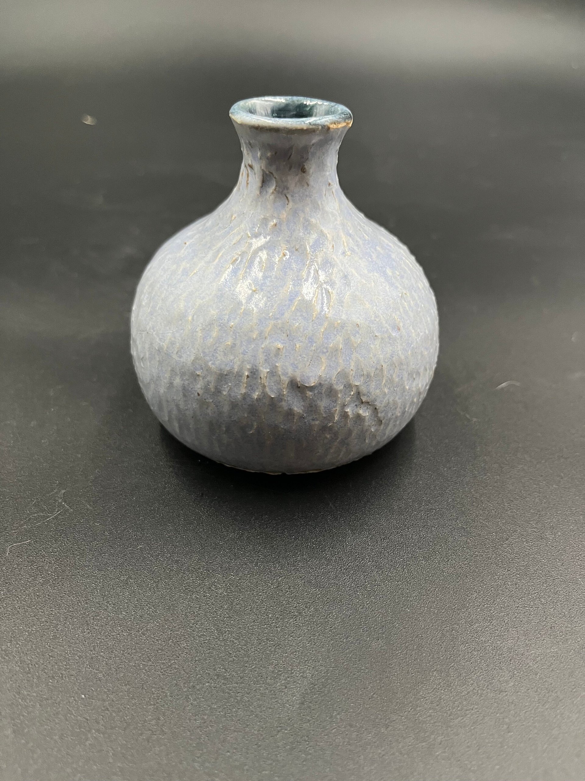 Handmade Carved Blue Ceramic Bud Vase