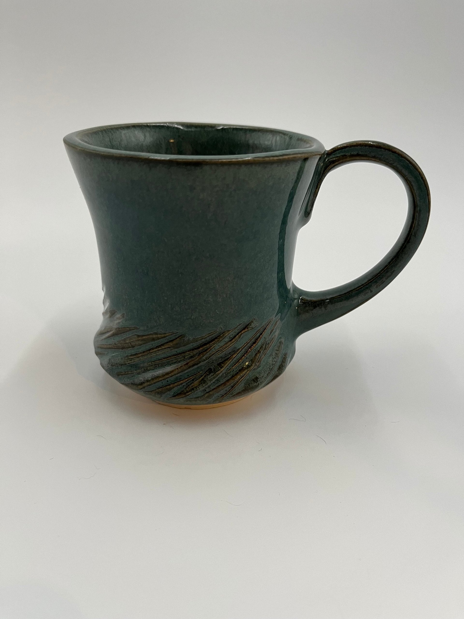 Handmade Carved Blue and Green Mug