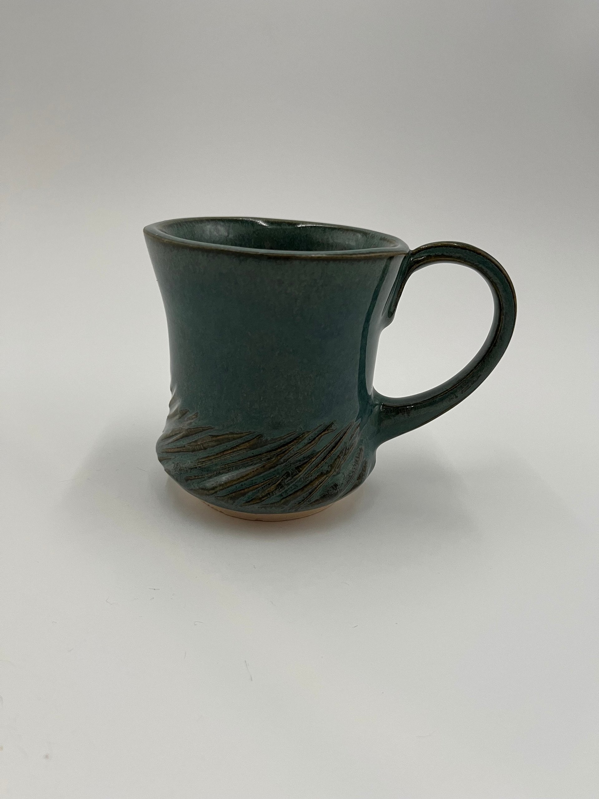 Handmade Carved Blue and Green Mug