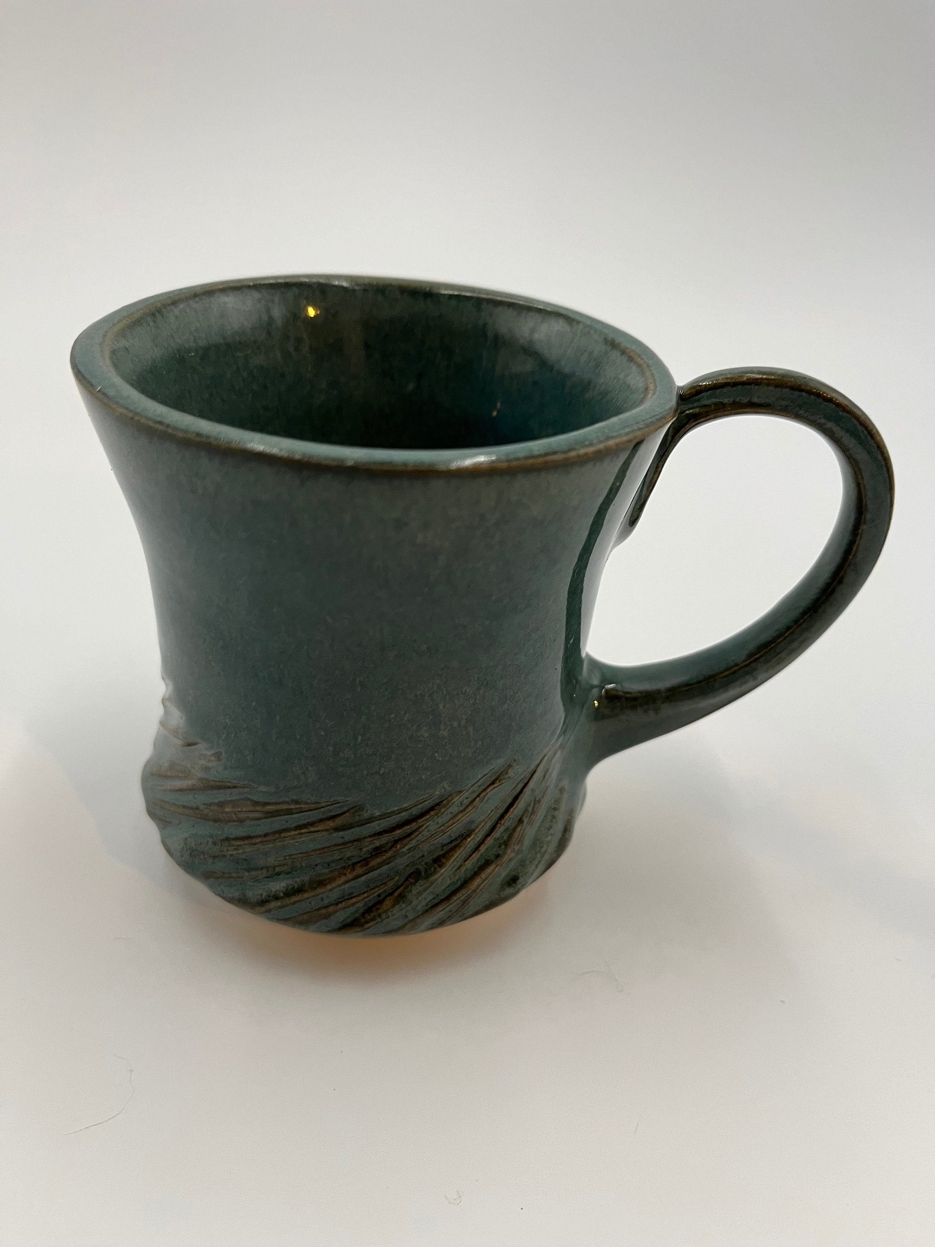 Handmade Carved Blue and Green Mug