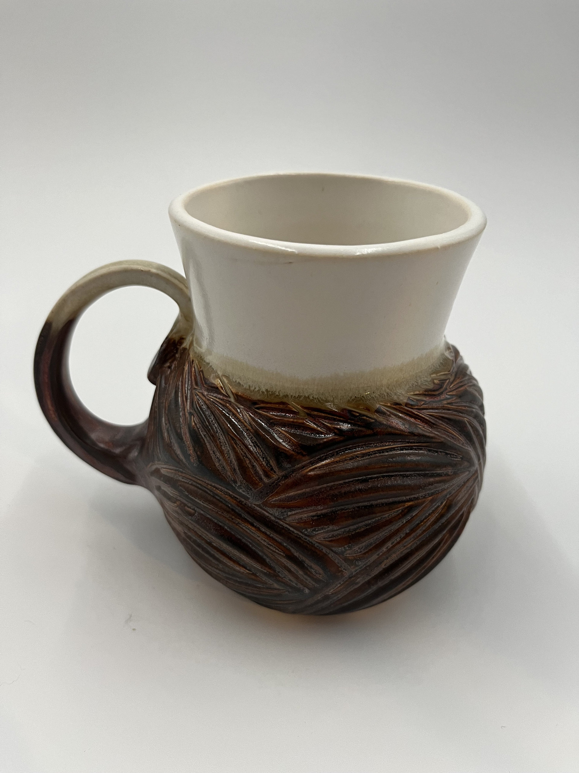 Large Handmade Carved Copper and White Mug