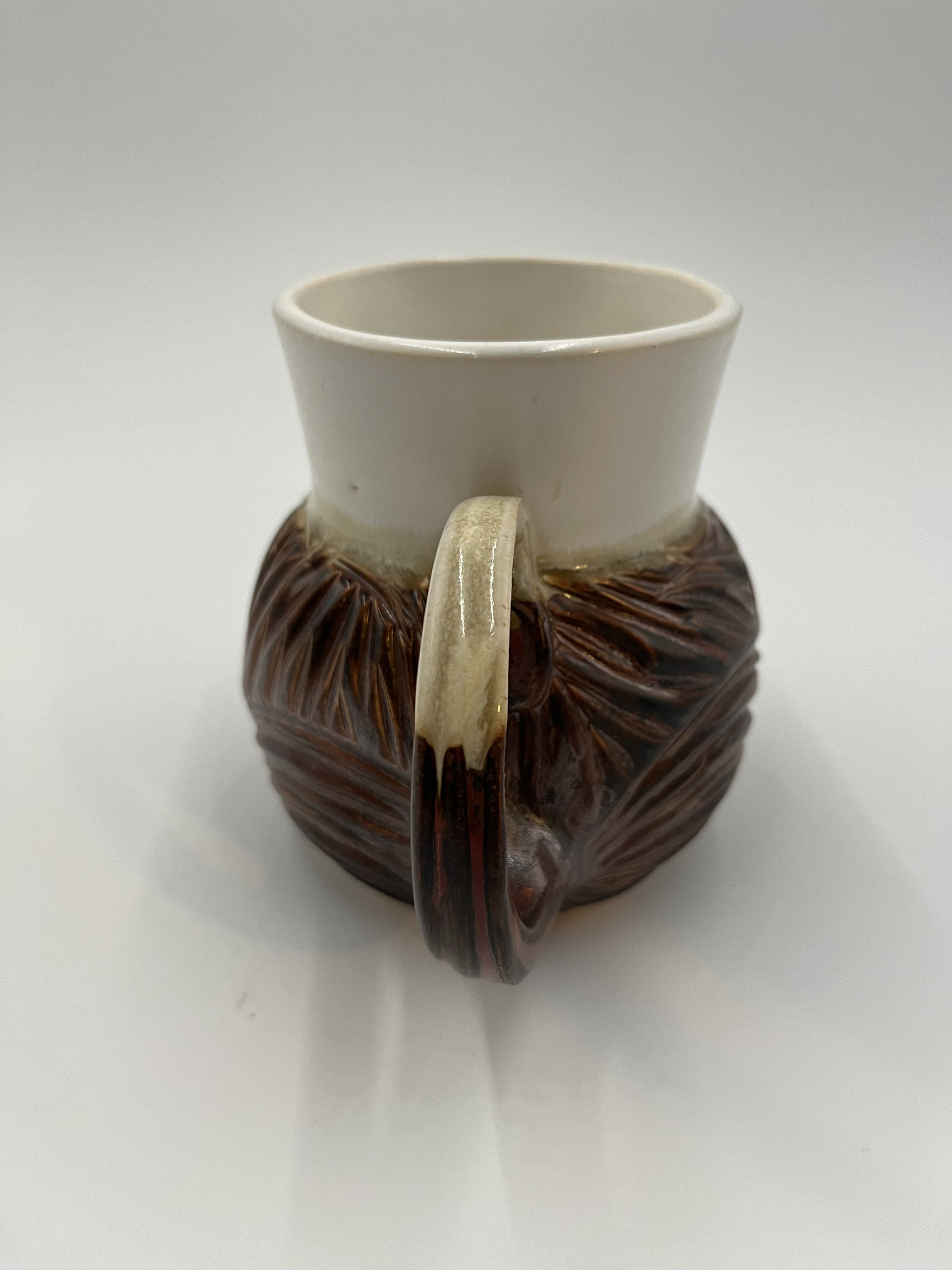 Large Handmade Carved Copper and White Mug