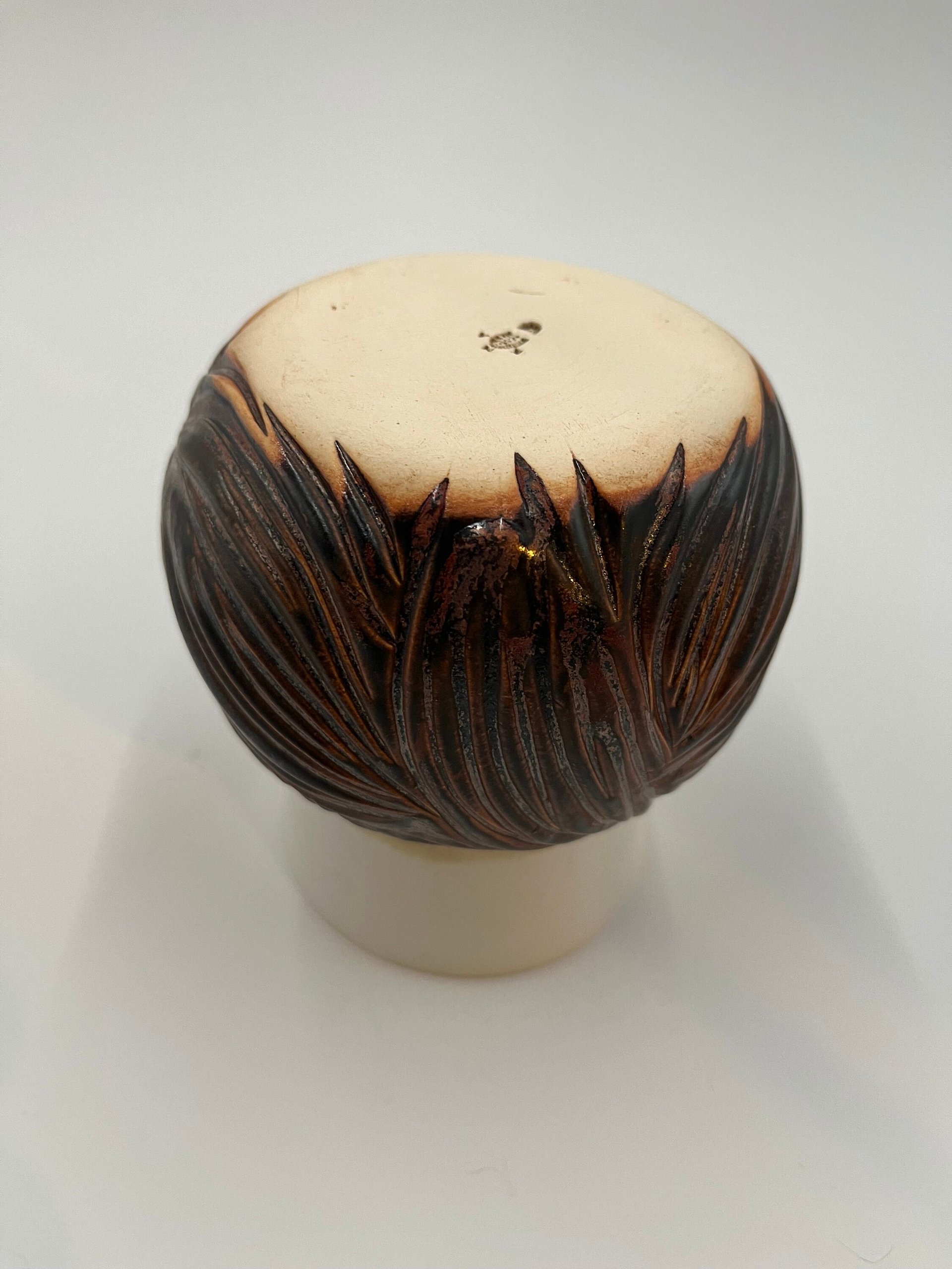 Large Handmade Carved Copper and White Mug