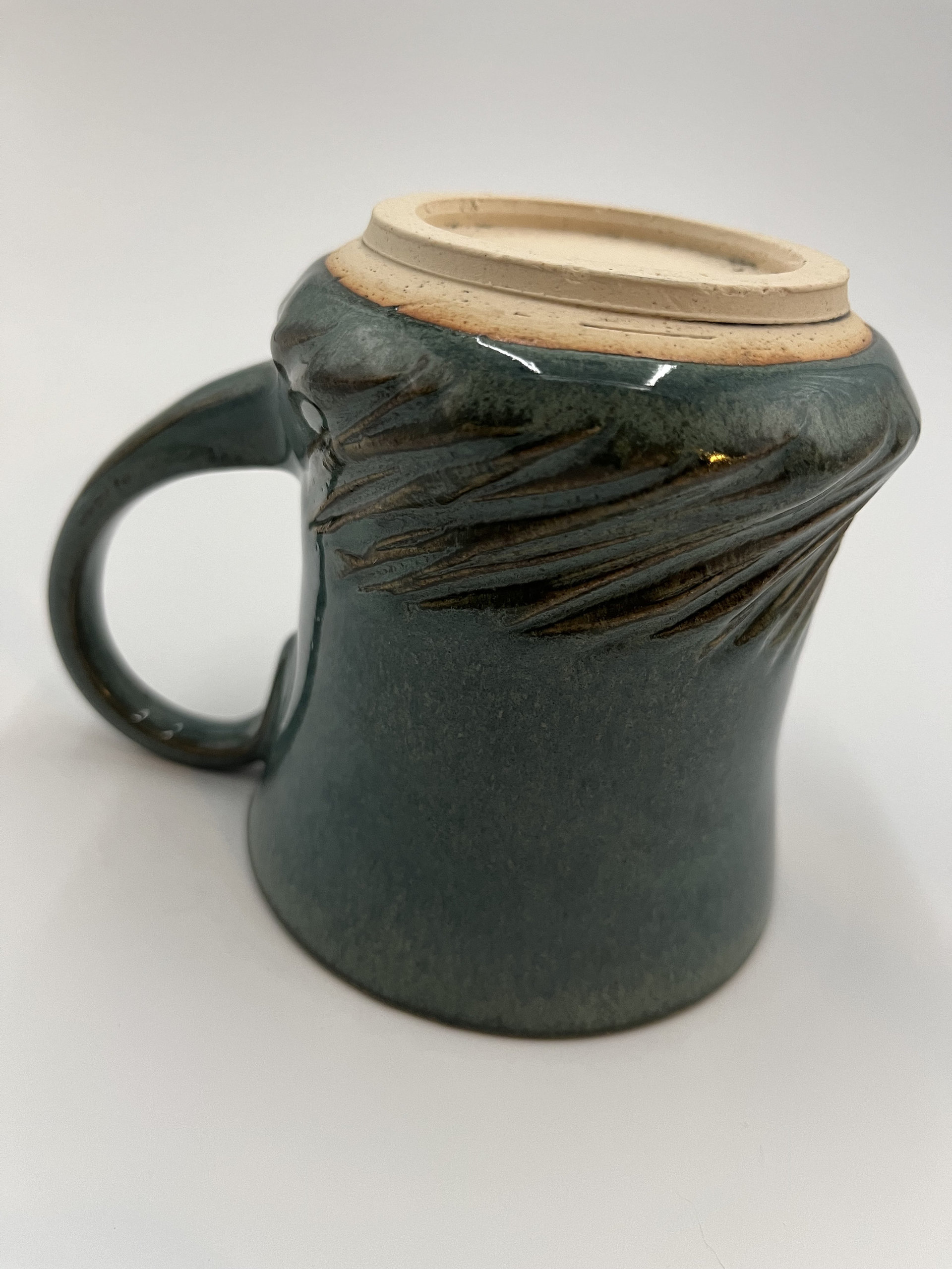 Handmade Carved Blue and Green Mug