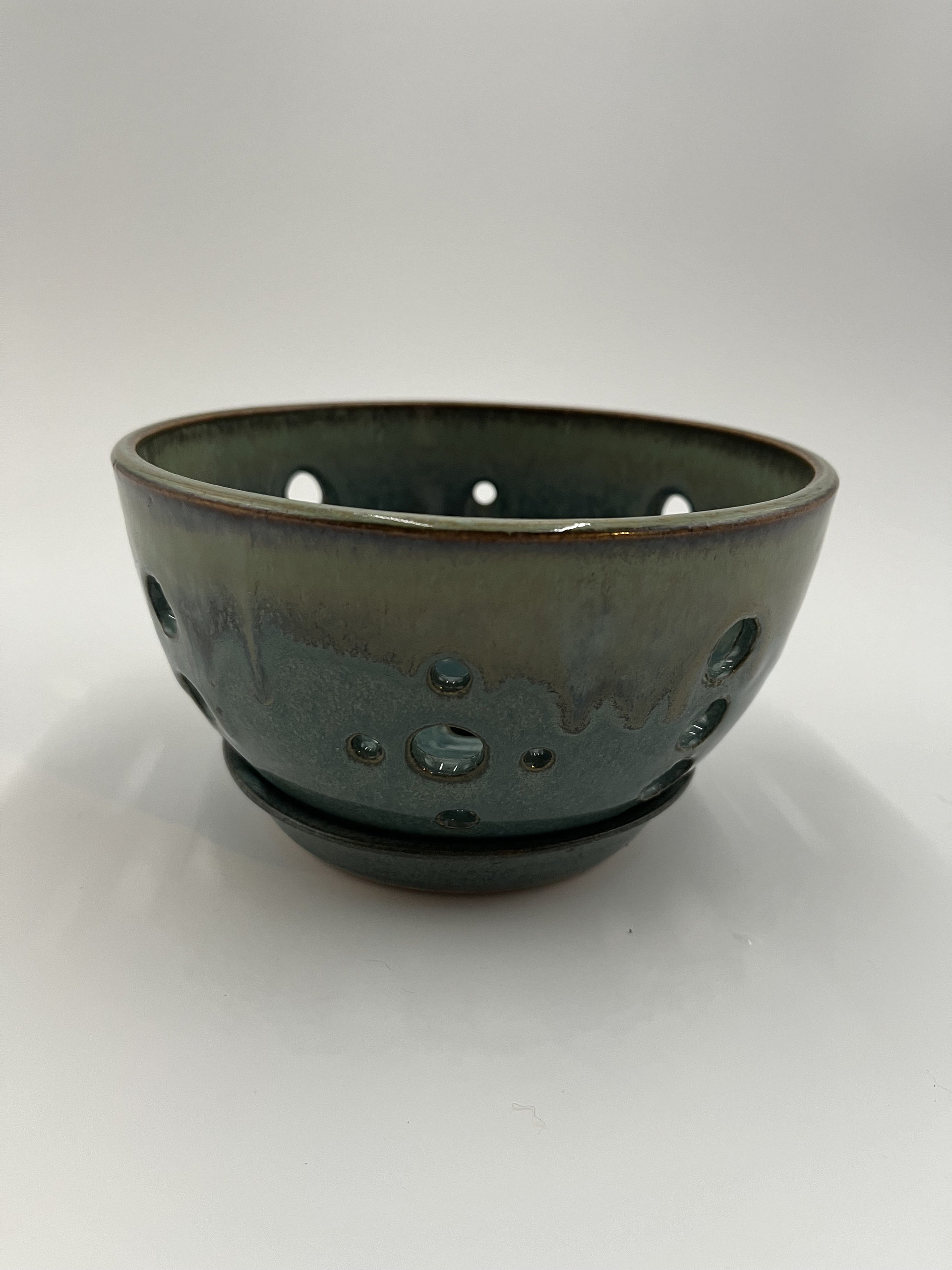 Hand-made Blue Green Berry Bowl and Plate