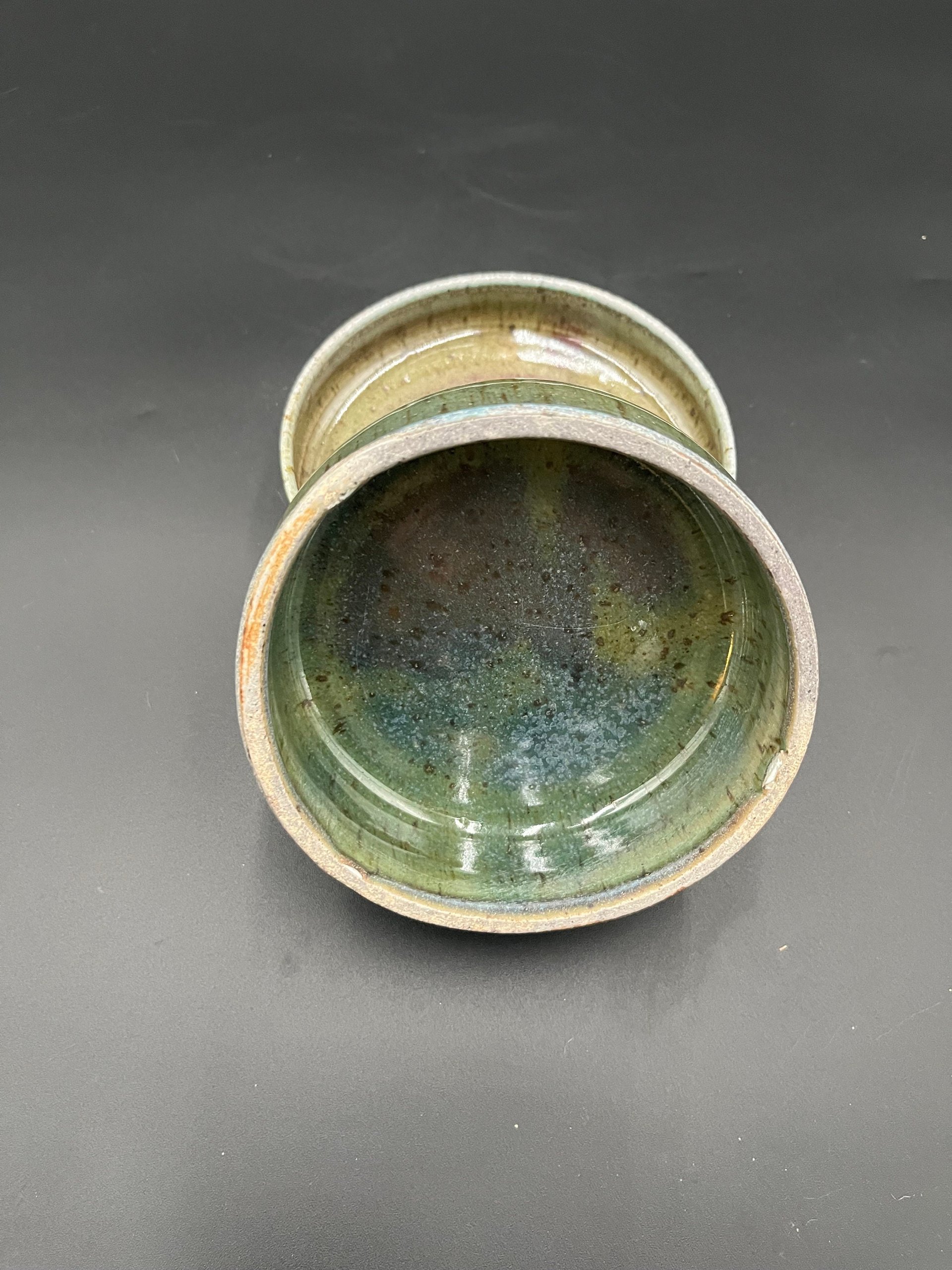 Handmade Wood fired Blue-Green Ceramic Butter Dish