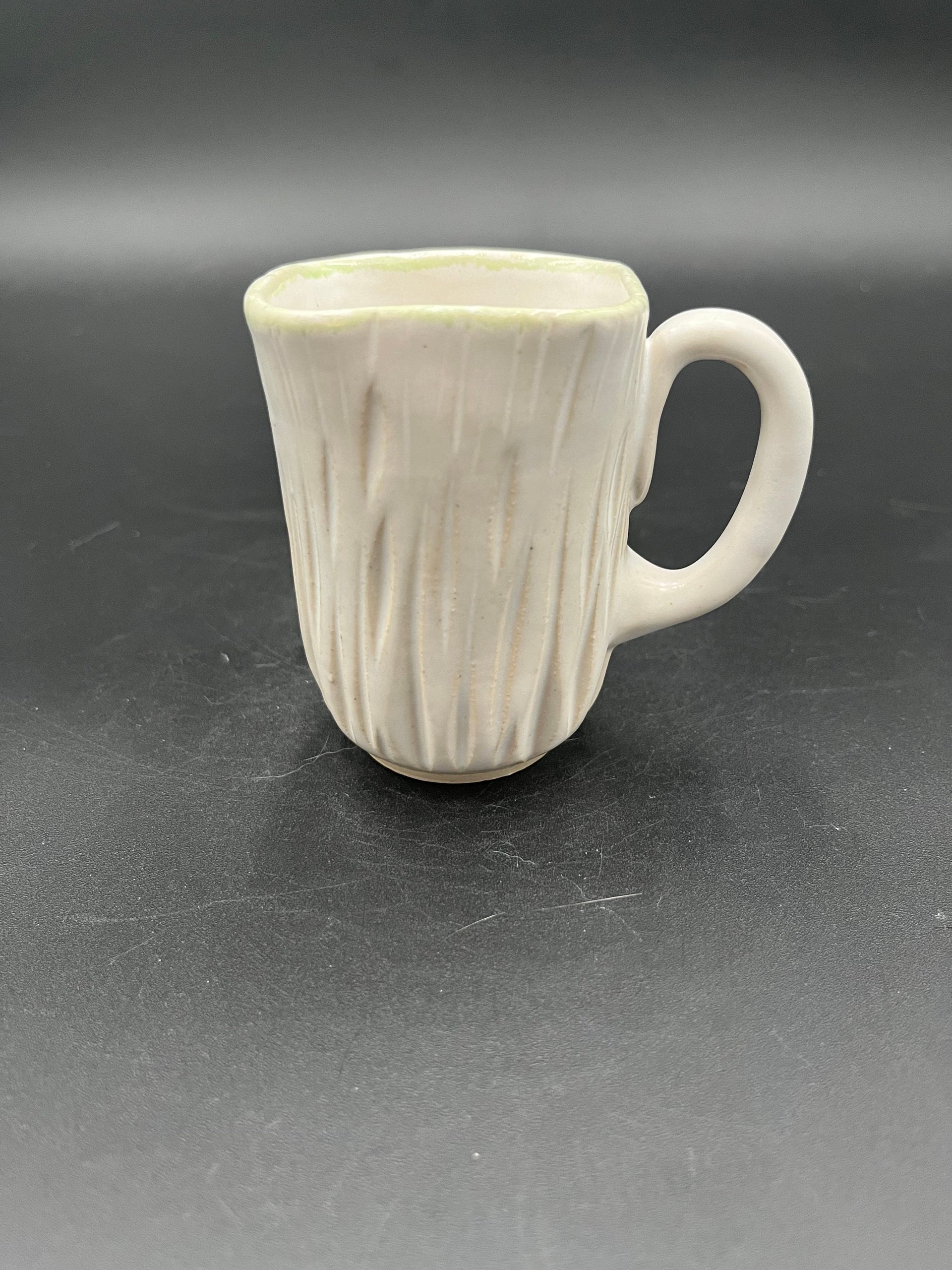 Small Carved Handmade Ceramic White Mug - great for espresso