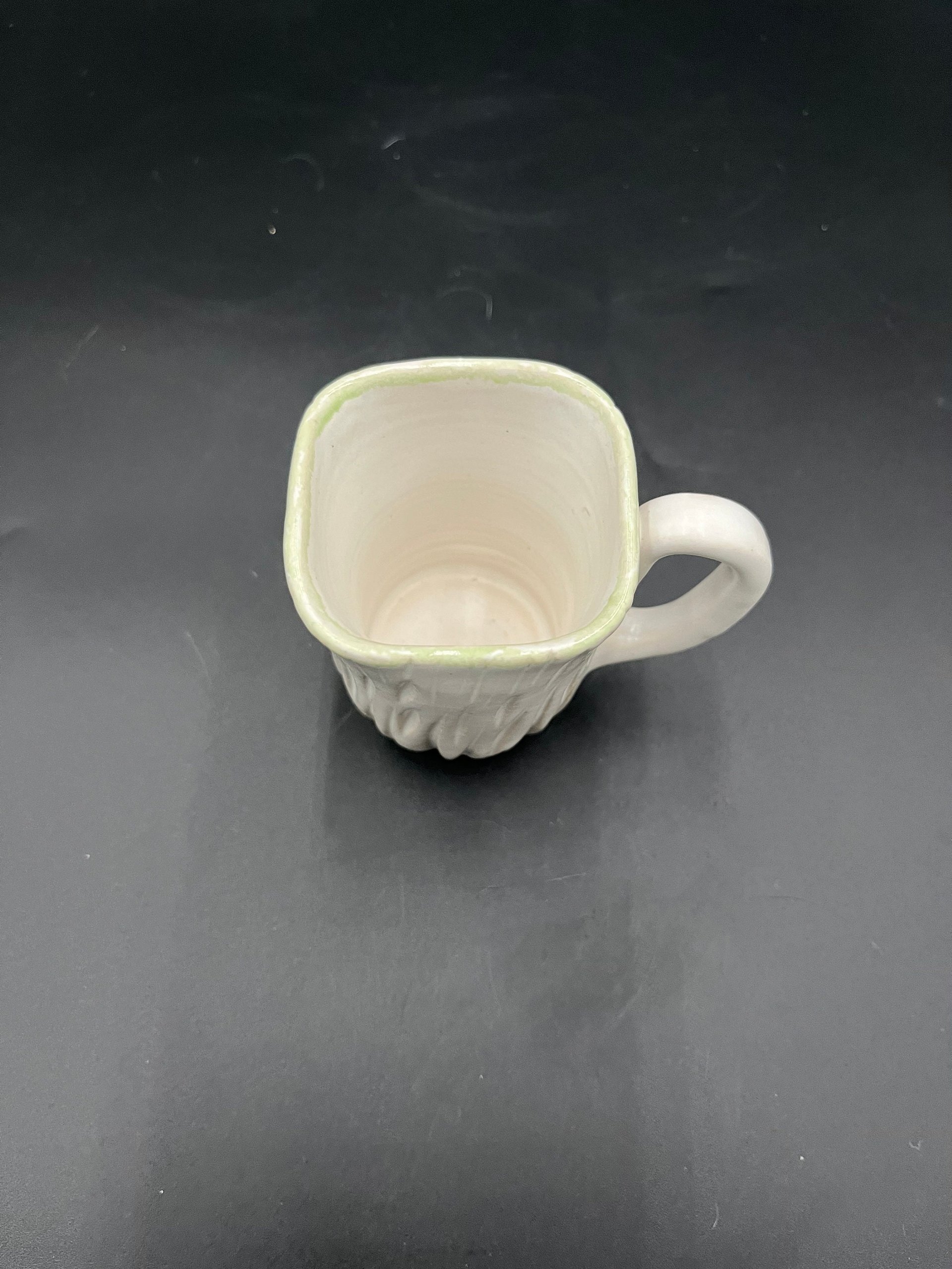 Small Carved Handmade Ceramic White Mug - great for espresso