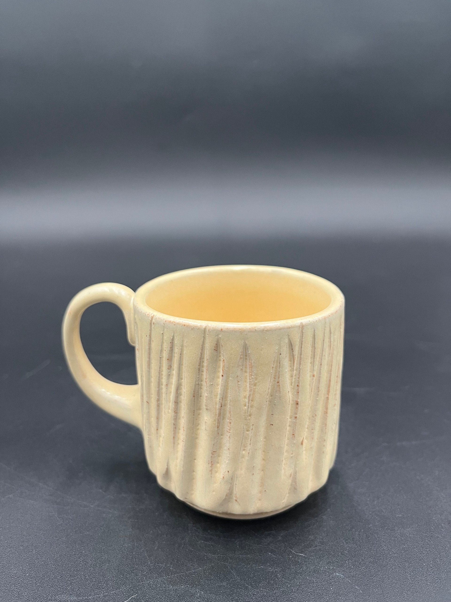 Small Carved Handmade Ceramic Yellow Mug - great for espresso