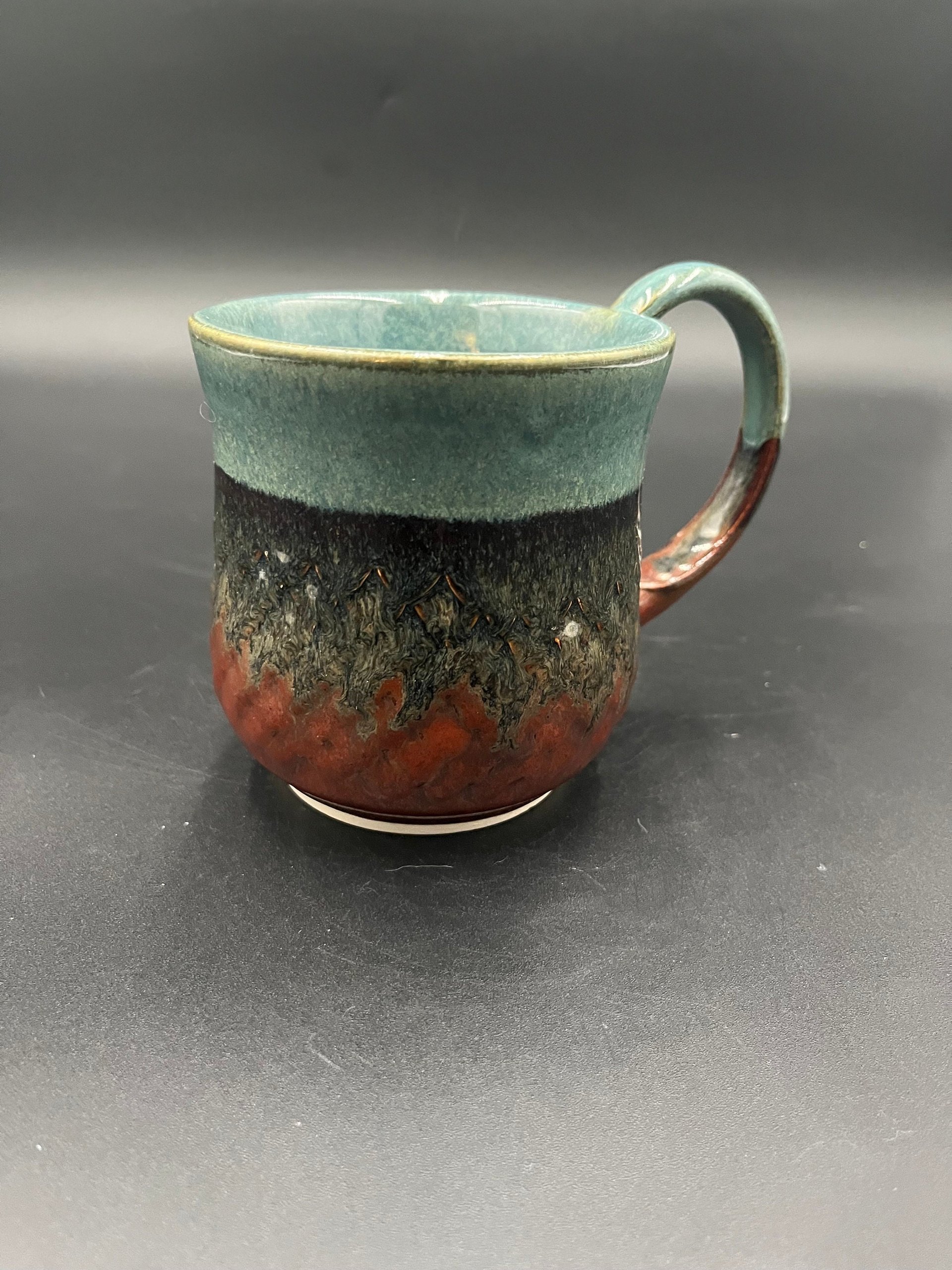 Handmade Ceramic Dragon Scale Inspired Earthy Blue and Red Mug