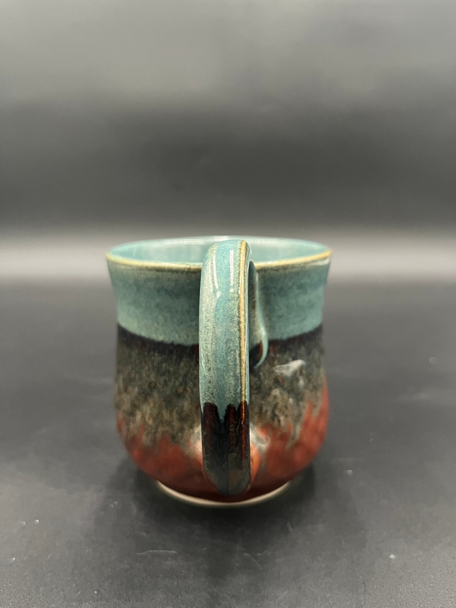 Handmade Ceramic Dragon Scale Inspired Earthy Blue and Red Mug