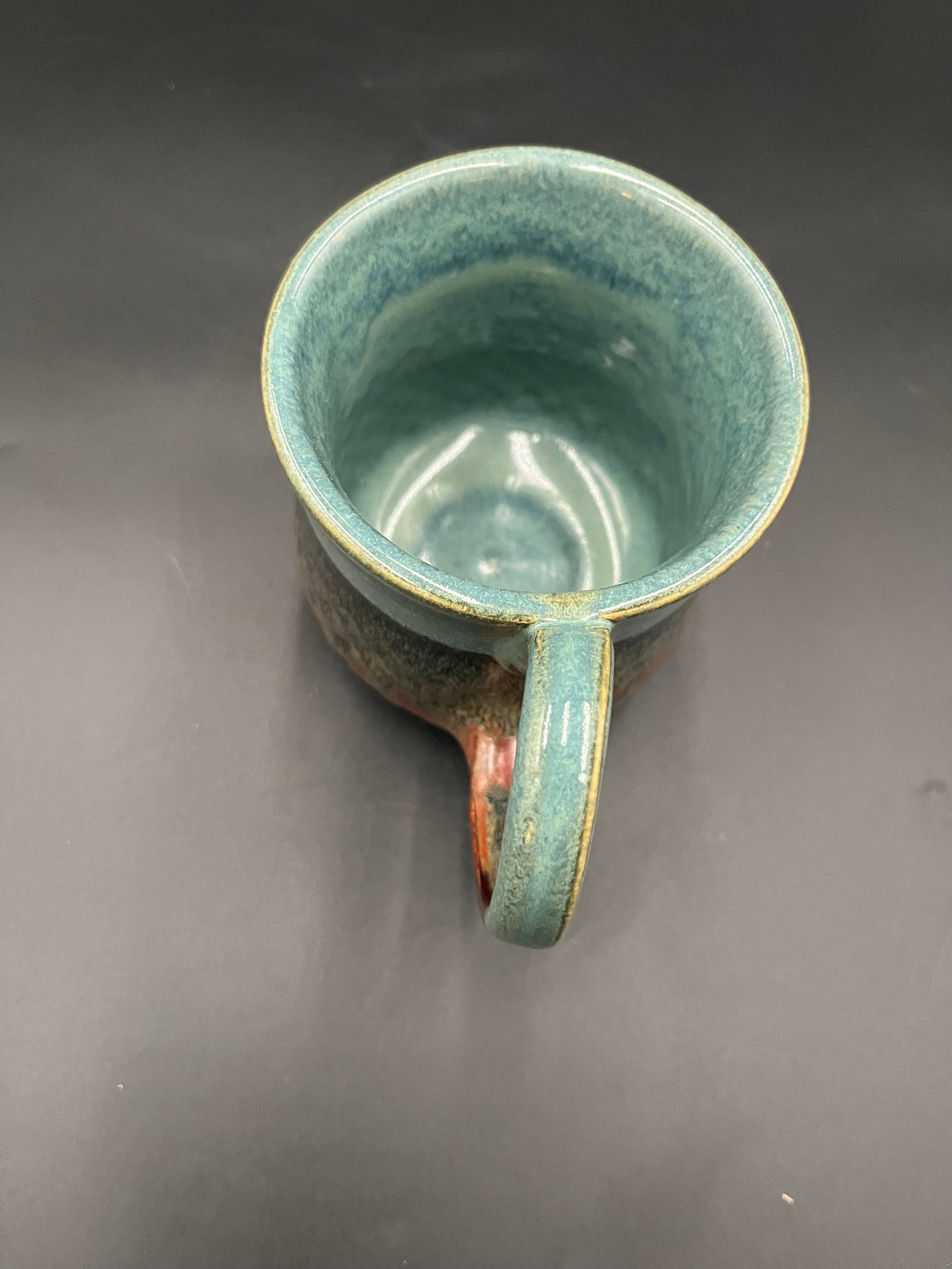 Handmade Ceramic Dragon Scale Inspired Earthy Blue and Red Mug