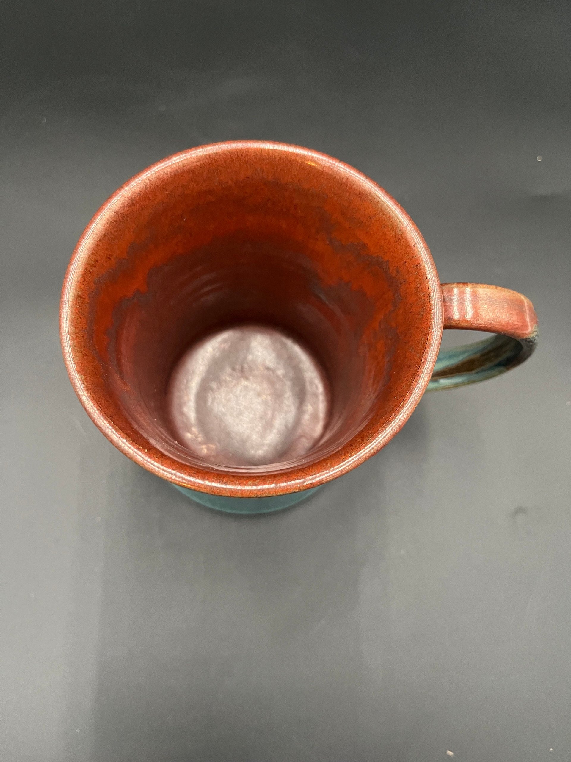 Handmade Ceramic Chicken Inspired Earthy Blue and Red Mug - “Cluck You”