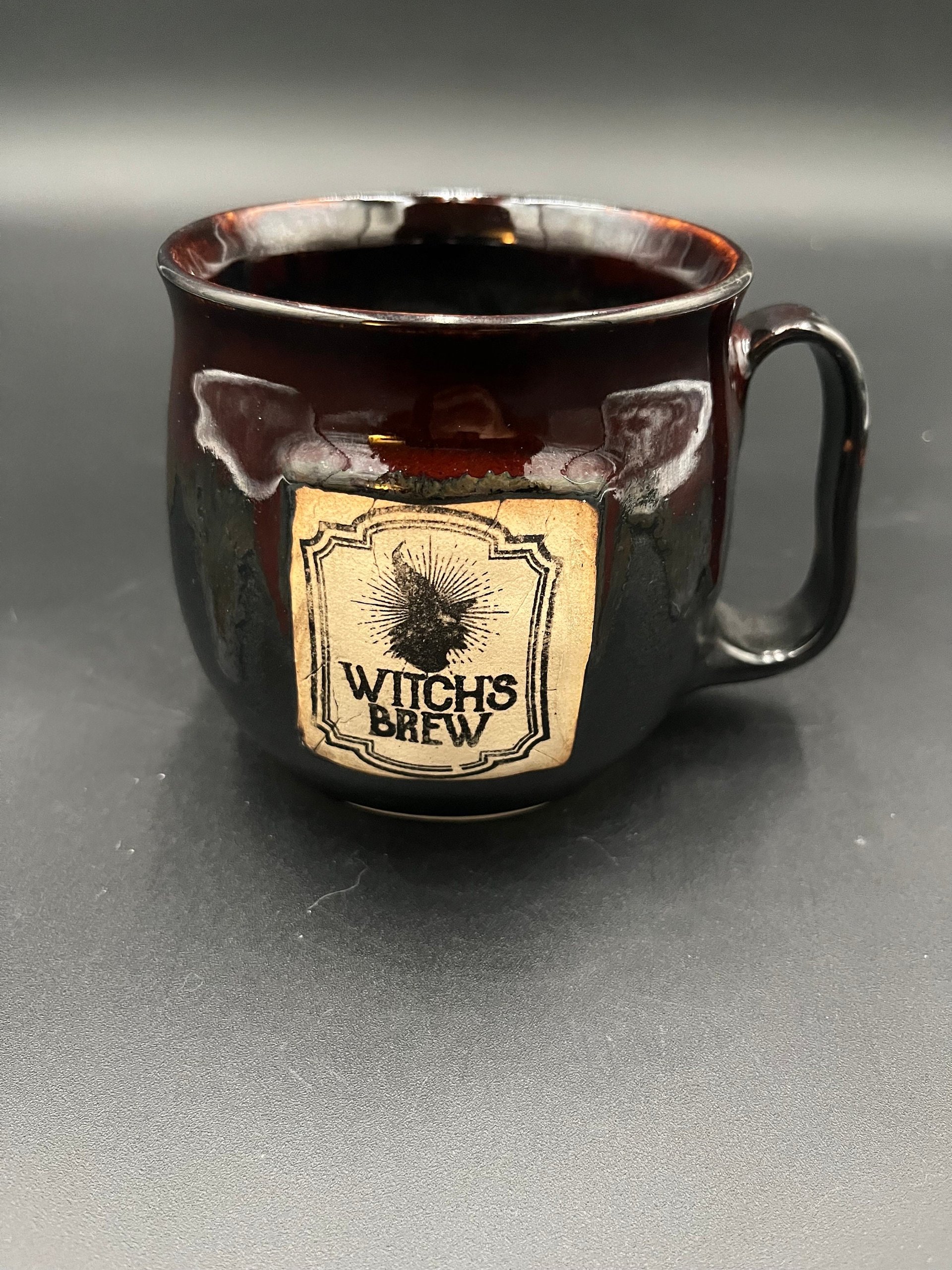 Handmade Ceramic Witch Inspired Black and Red Mug - Witch’s Brew