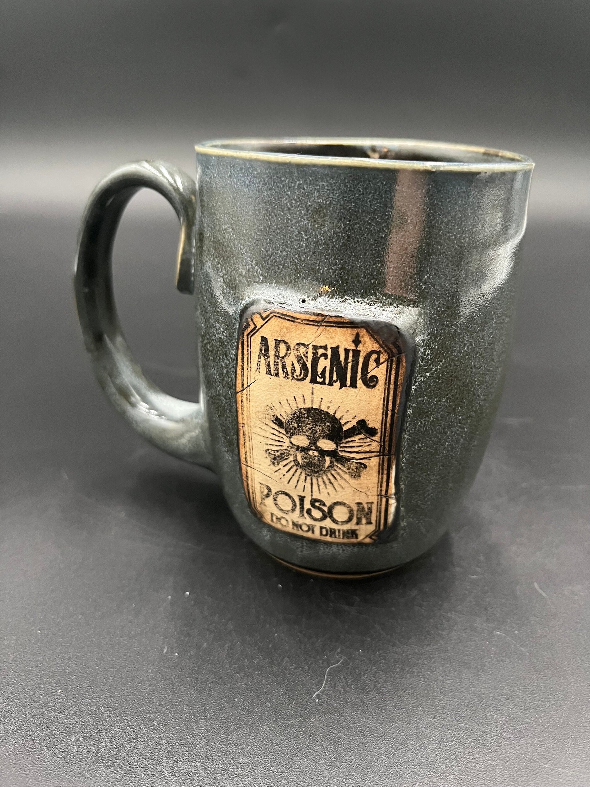 Handmade Ceramic “Poison” Inspired Black and Grey Mug - Arsenic