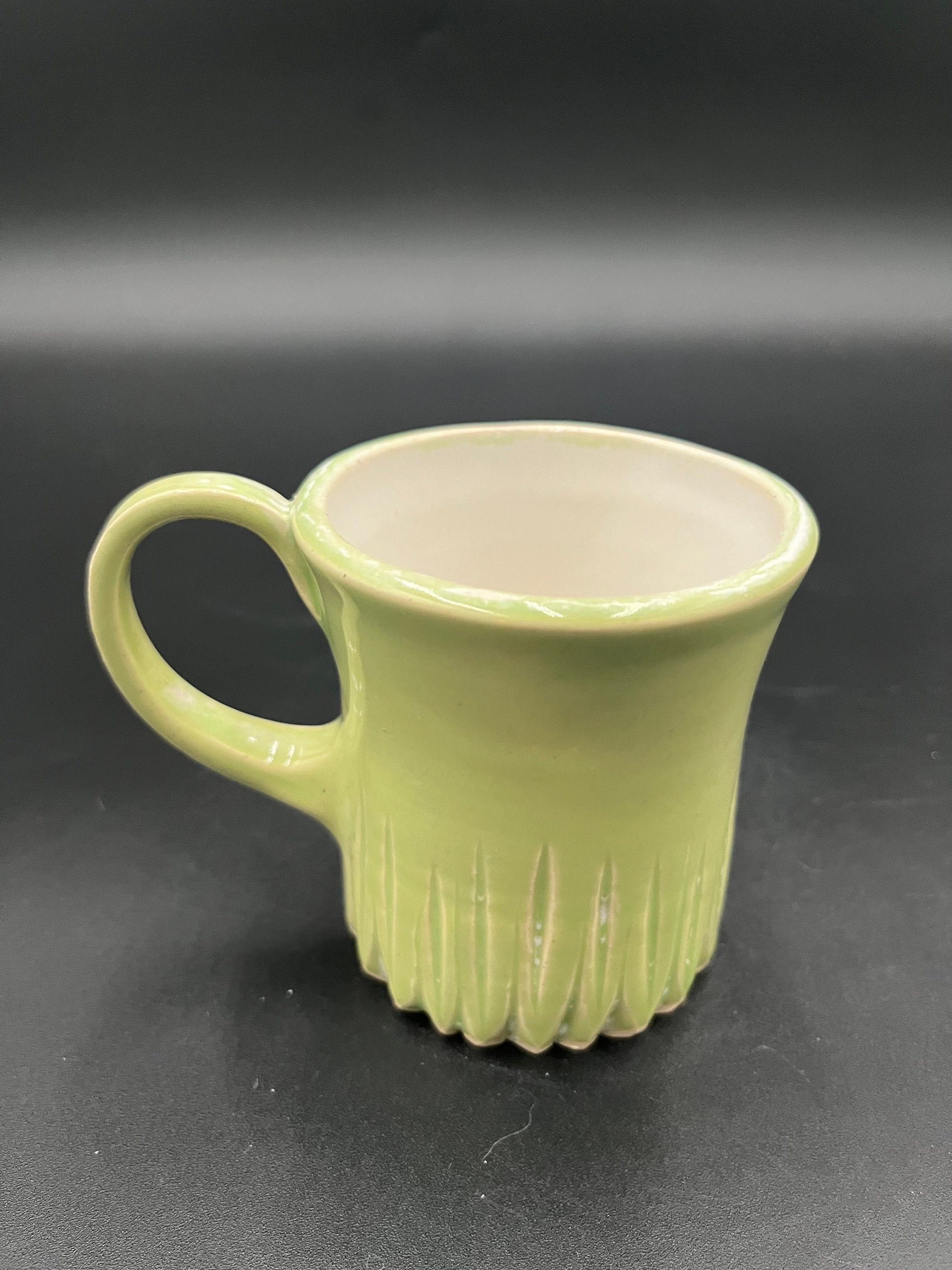 Small Carved Handmade Ceramic Saguaro Green and White Mug