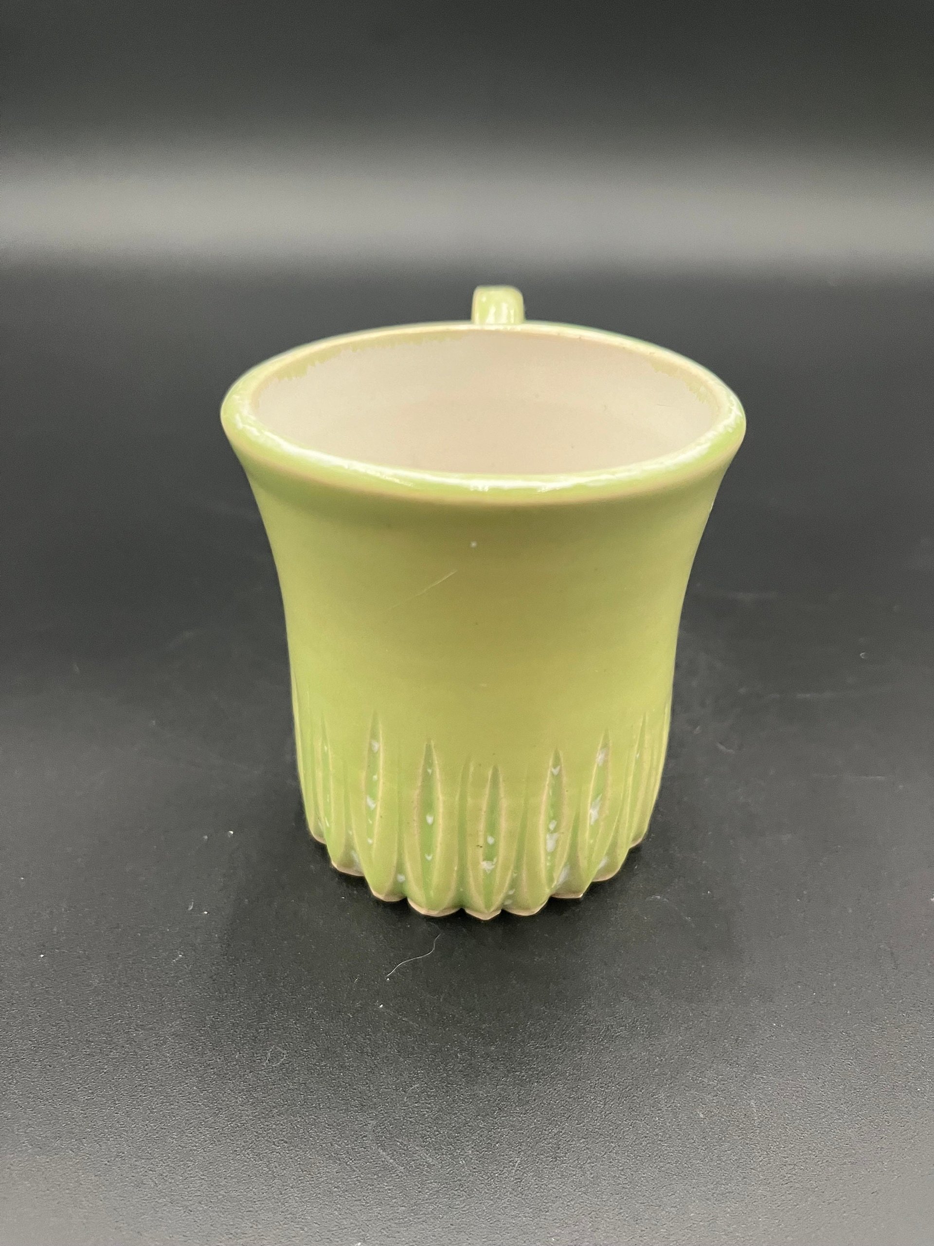 Small Carved Handmade Ceramic Saguaro Green and White Mug